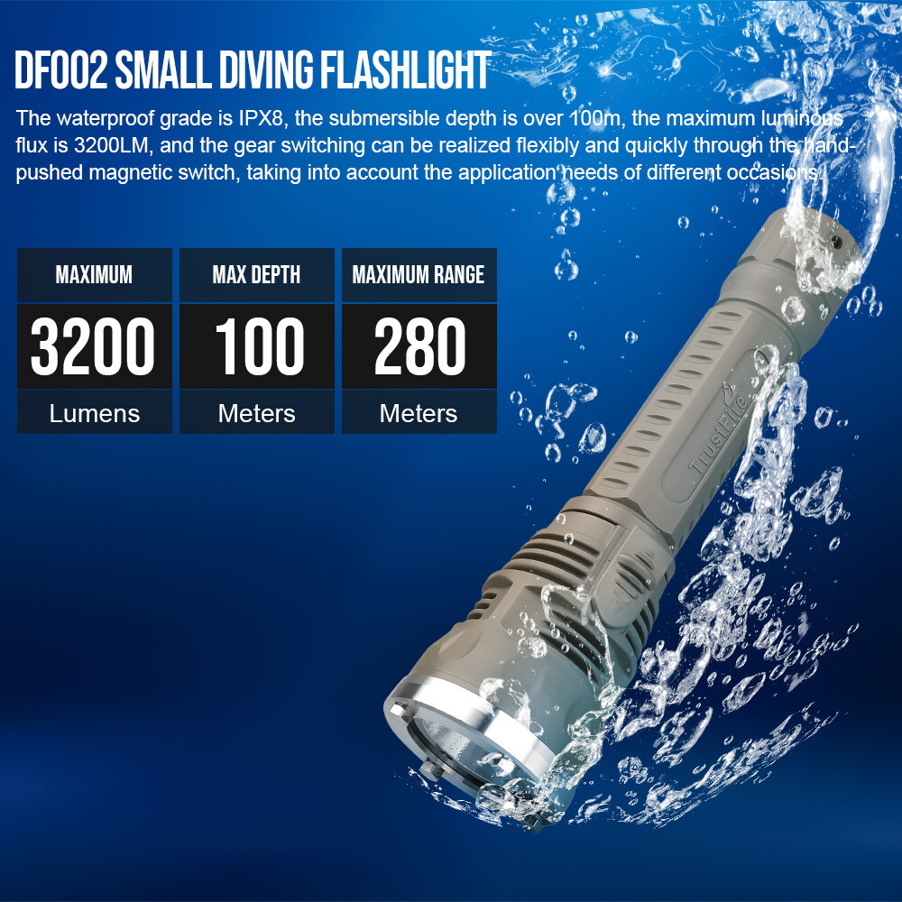 TrustFire Stepless Dimming 3200LM Rechargeable Diving Light Scuba Flashlight US