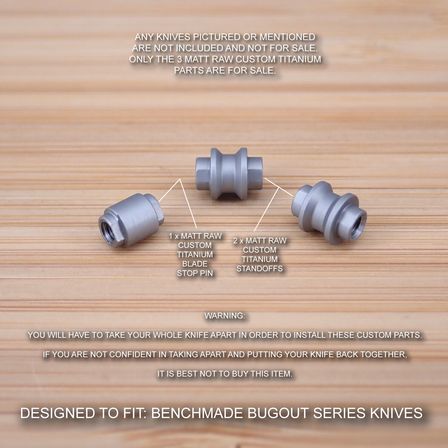Benchmade 535 BUGOUT 3 Piece Custom Titanium Standoffs & Stop Pin Set - MATT RAW
