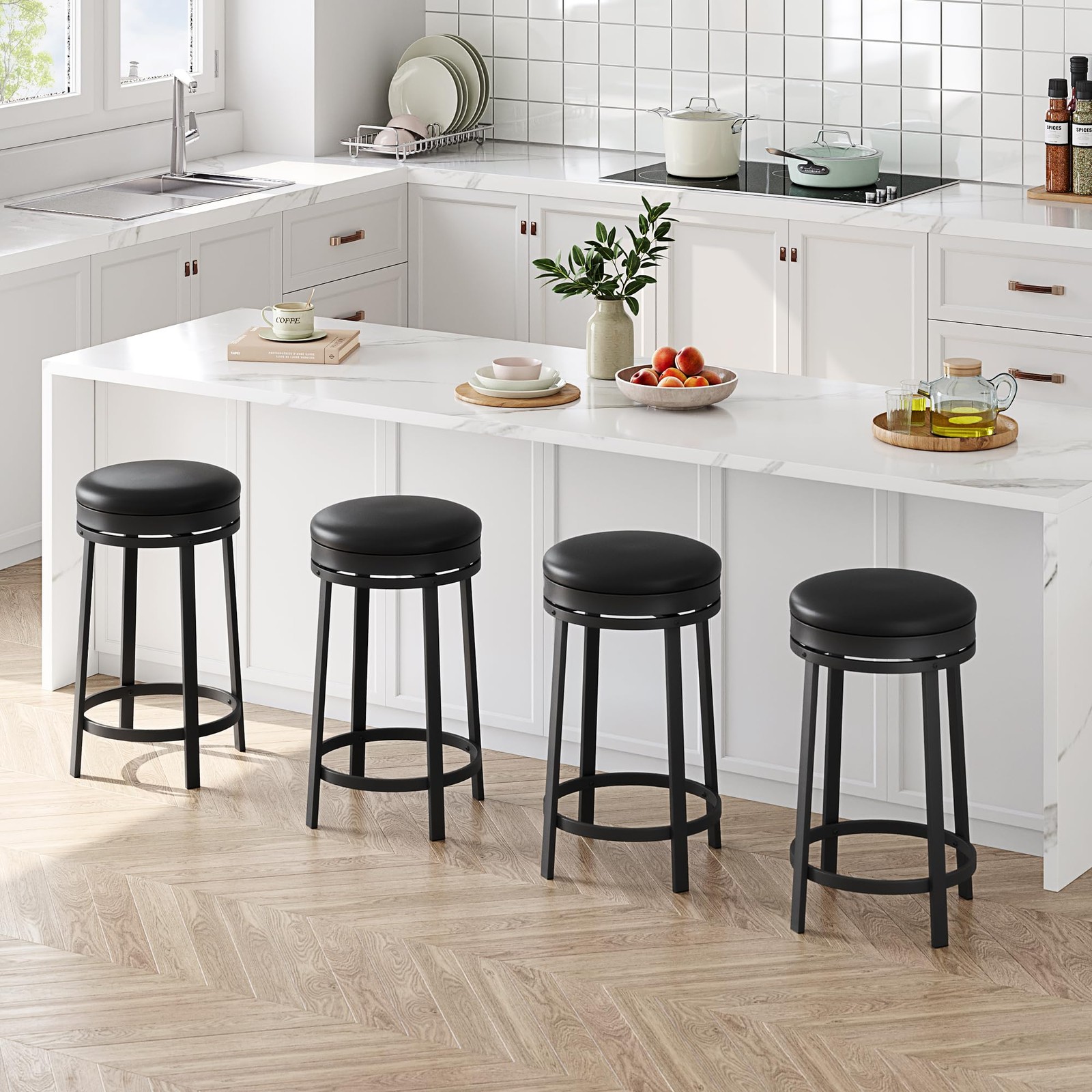 24'' Swivel Bar Stools Set of 2 with Footrest, Modern Counter Height Barstool...