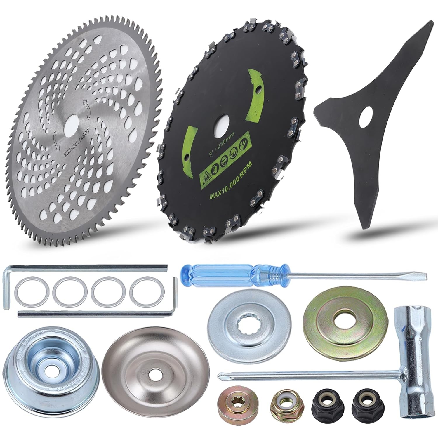 9" x 20T Chainsaw Tooth Cutter,10" x 80T Carbide Tip Brush Blades,10" silver