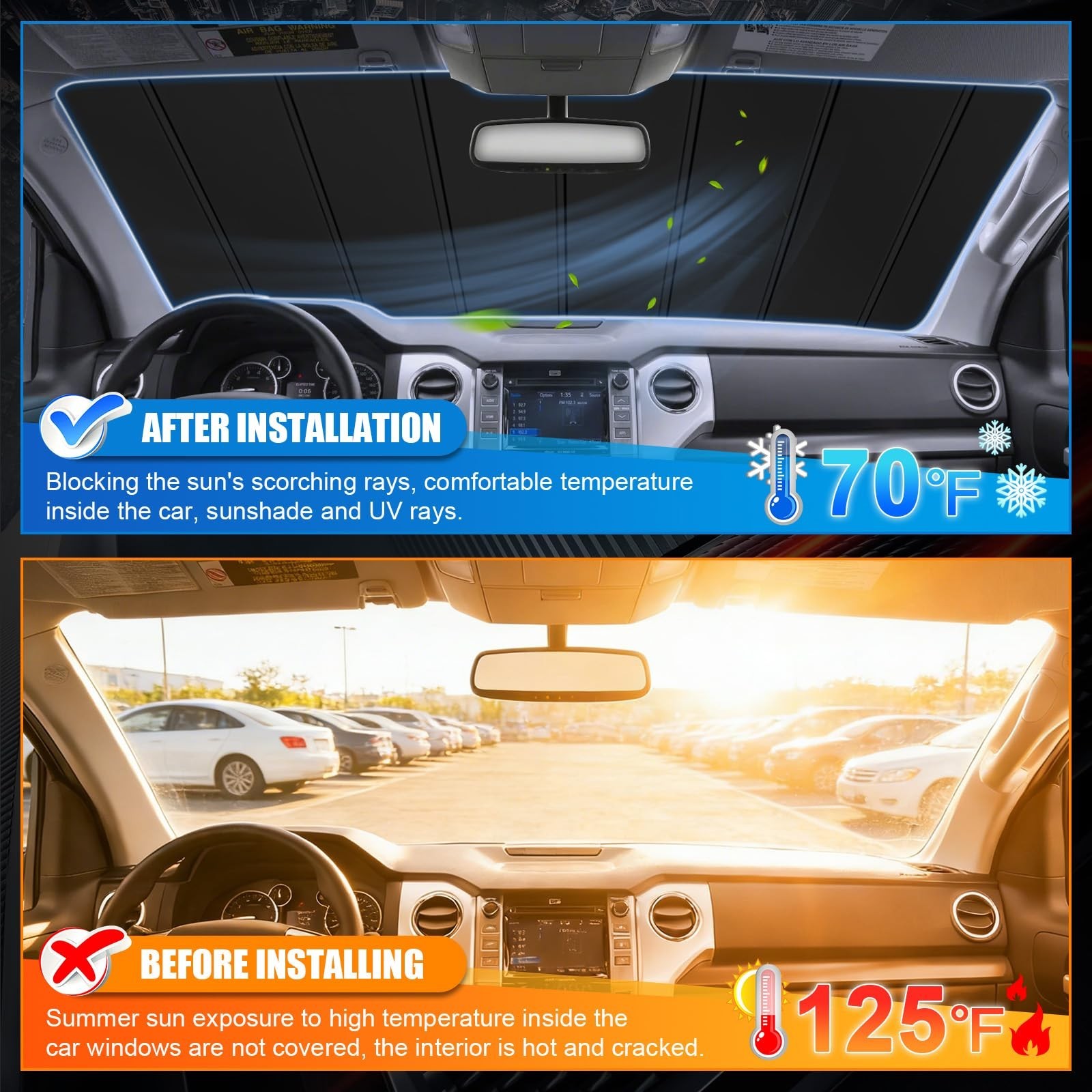 Windshield Sun Shade Compatible with Dodge Ram 2019-2026, Foldable Truck Suns...