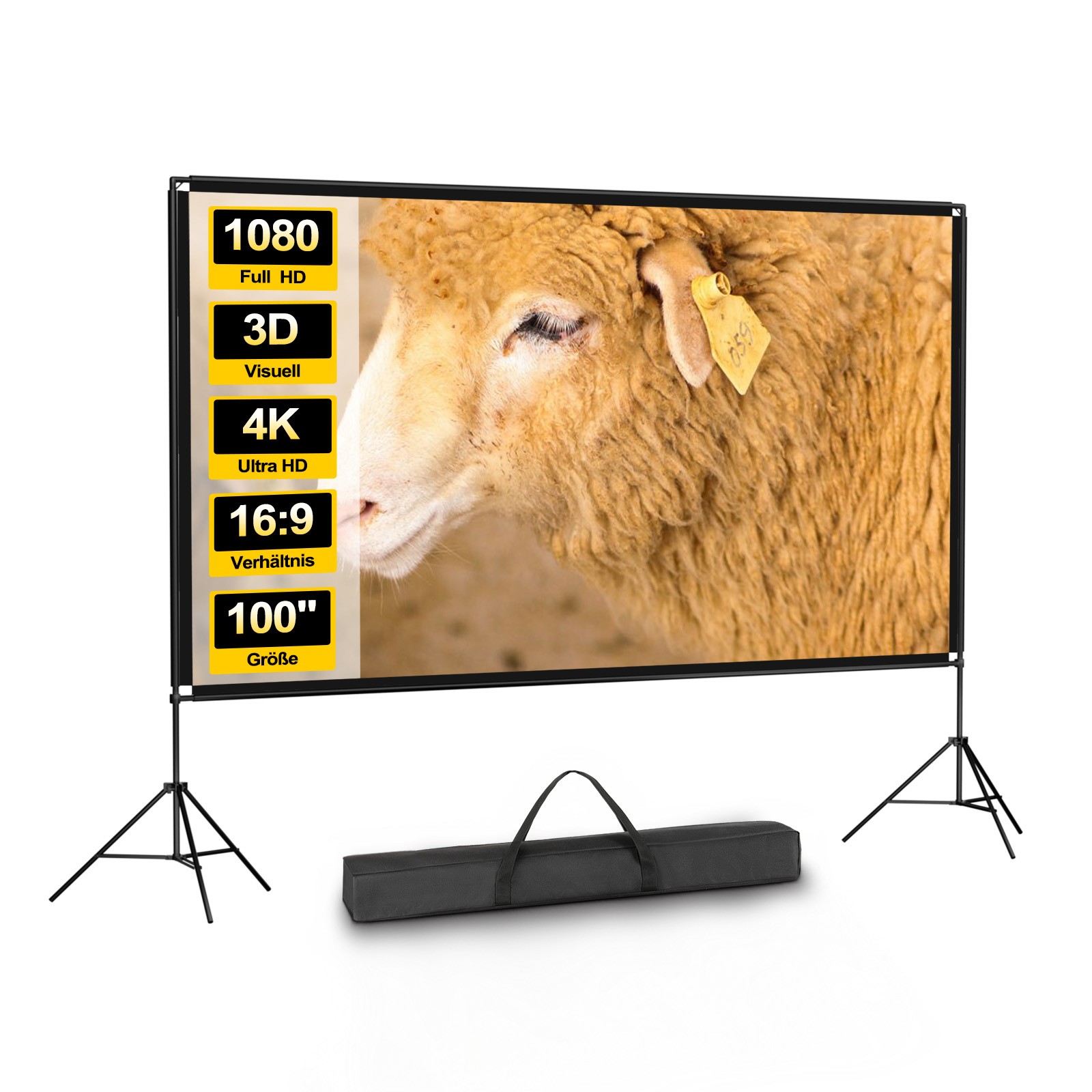 Projector Screen 120 inch Portable Outdoor Projection 16:9 4K HD with Stand Bag
