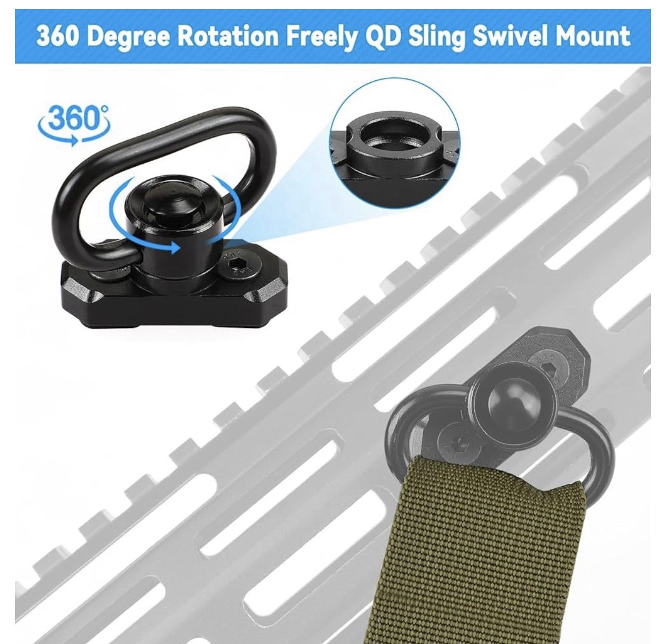 4-pack M-LOK MLOK Quick Release Sling Mount Push Button QD Sling Swivel 360 Rota
