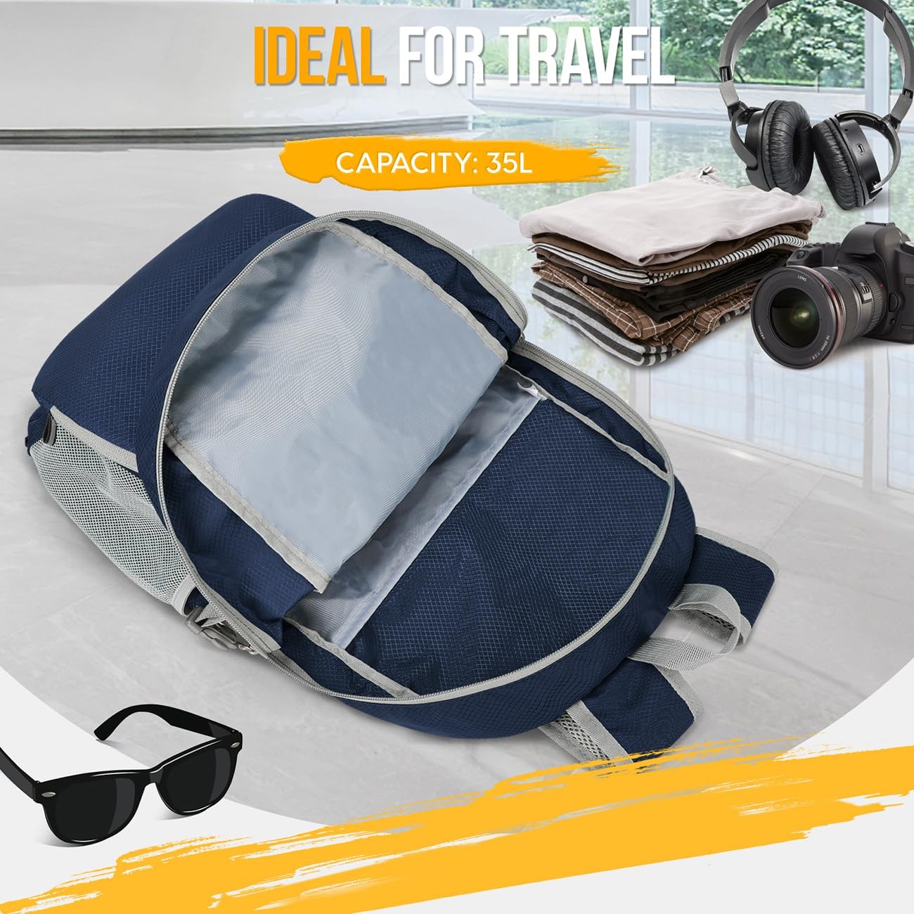 Lightweight Packable 35L Backpack, Water Resistant Foldable Hiking Day Pack