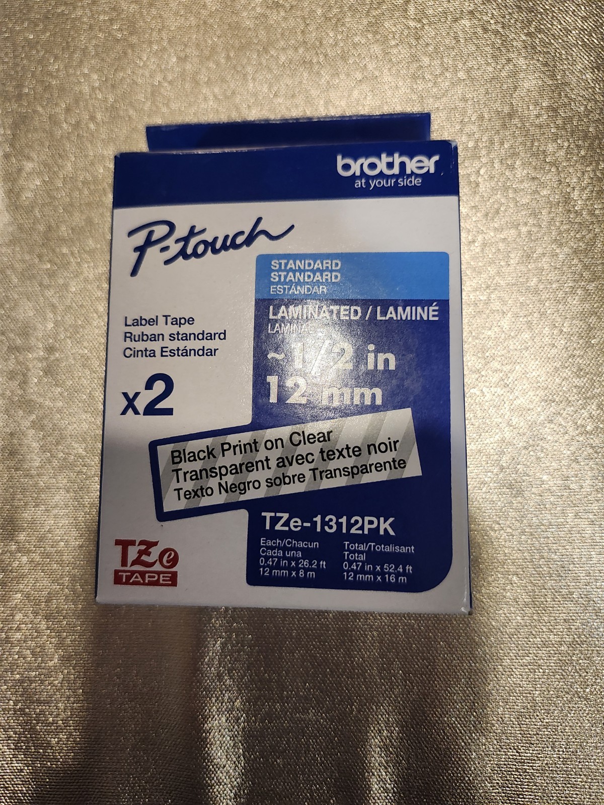 Brother P-touch TZe TAPE 1/2"  Standard Laminated Label Tape TZe-1312PK CLEAR