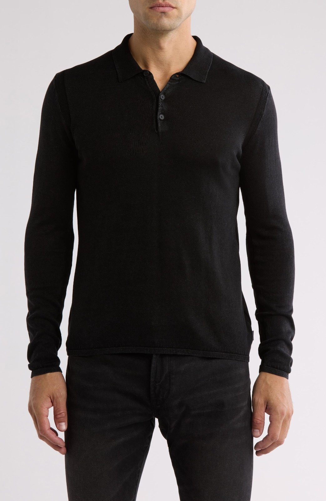 John Varvatos Collection Dune Sweater Polo Shirt Large Knit Black Sweater