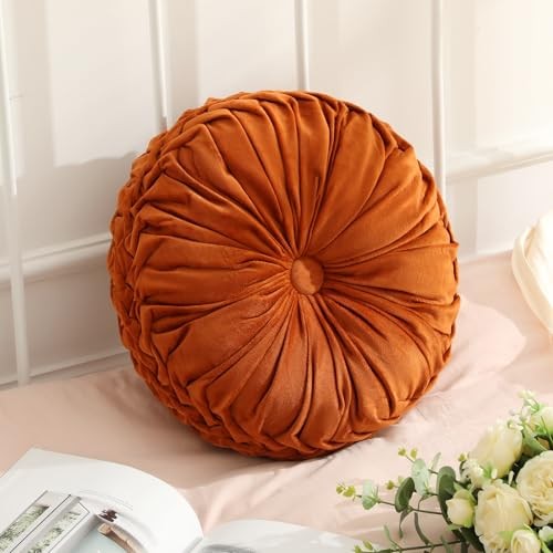 Pcs Round Throw Velvet Pillows Decorative Pleated Throw 1 Brunt Orange