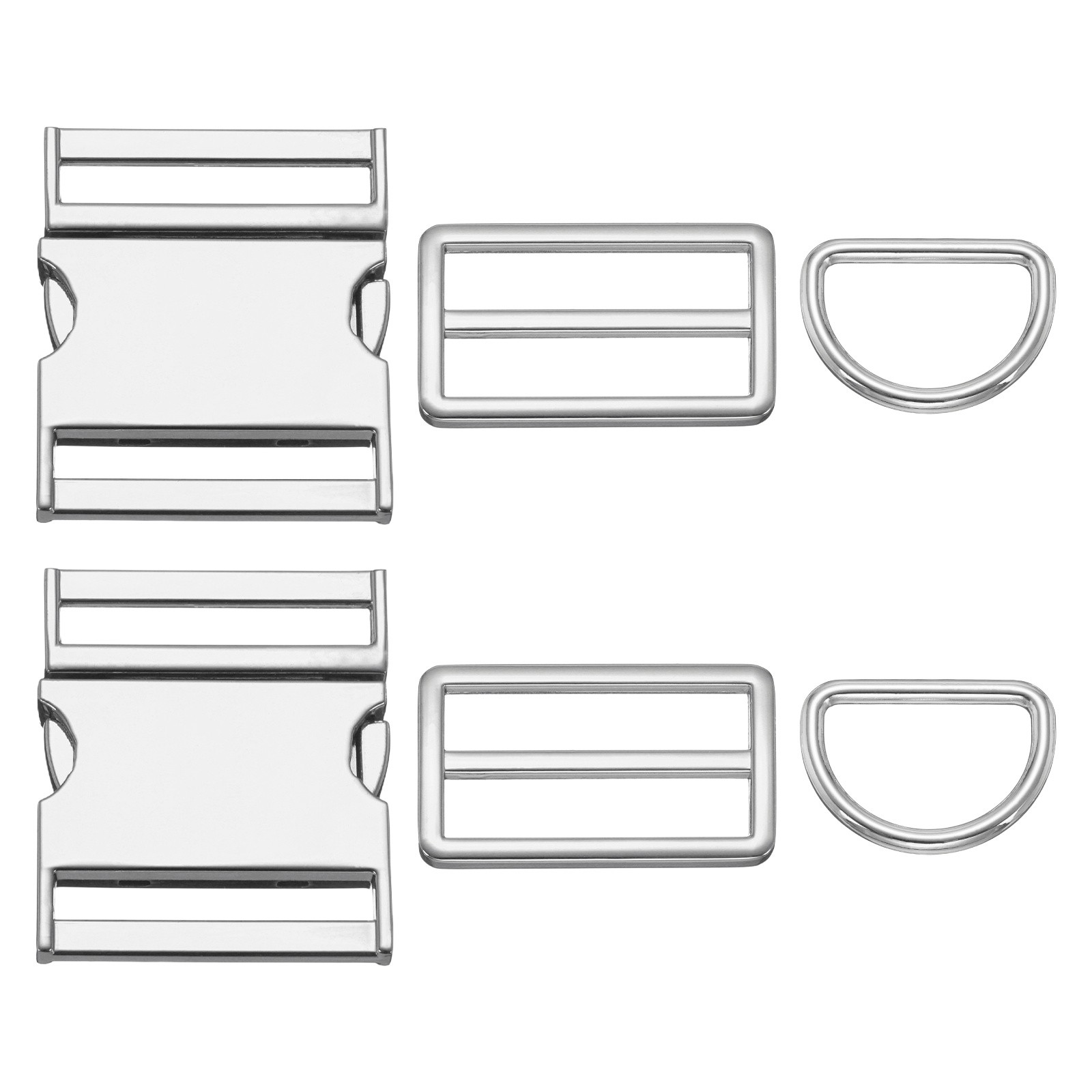 2Set Metal Side Release Buckles 1.5" with Tri-Glide Sliders D Rings Silver