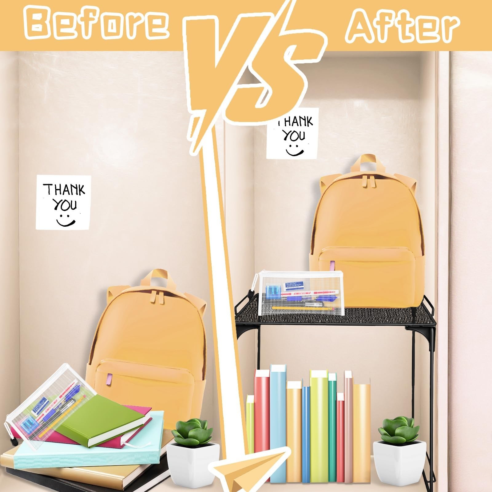 Demonwer 2 Pcs Black Stackable Locker Organizer Shelf