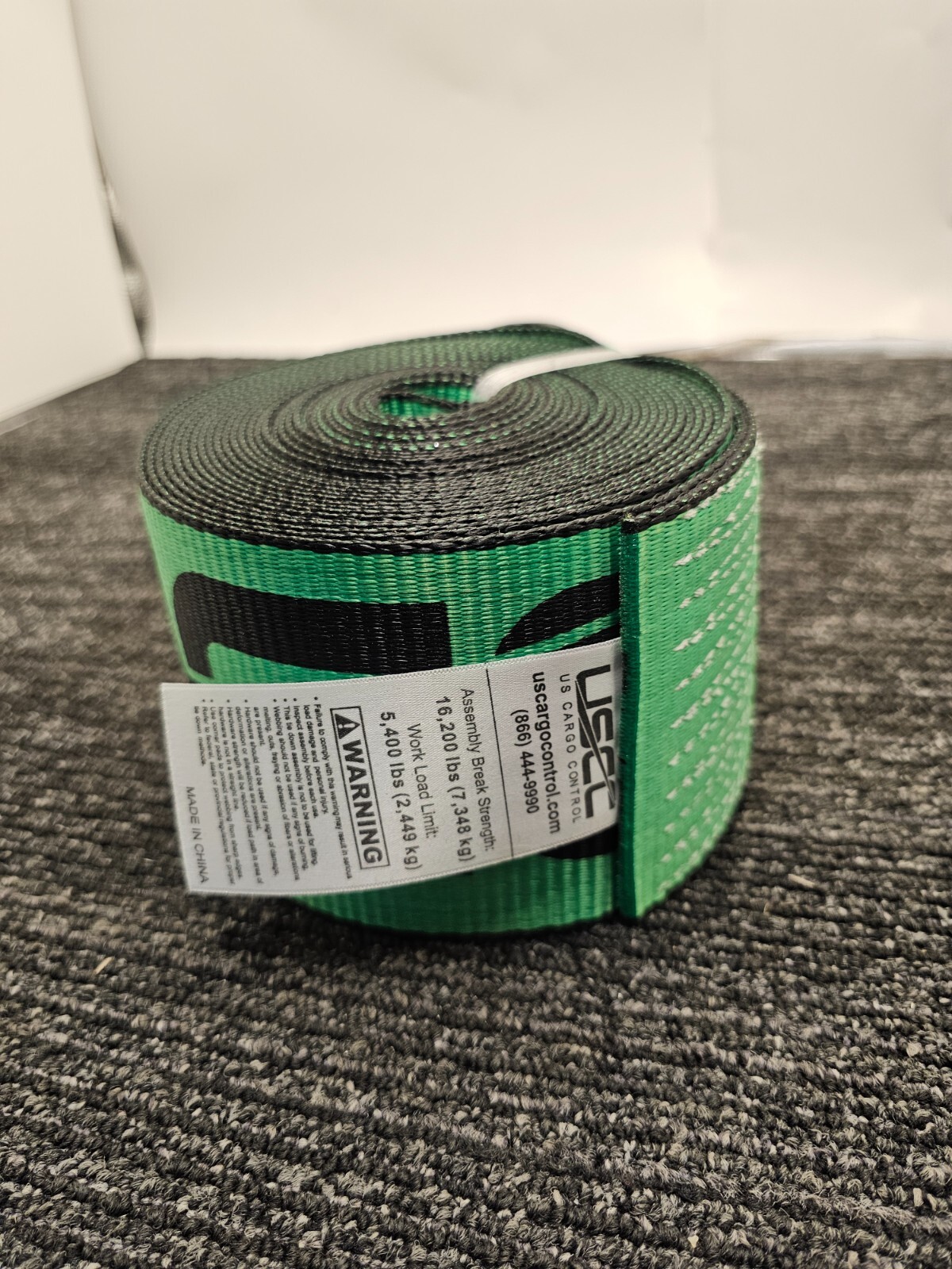 (QTY 2) USCC US CARGO CONTROL Green Strap 5400lbs Limit, break strength 16200lbs