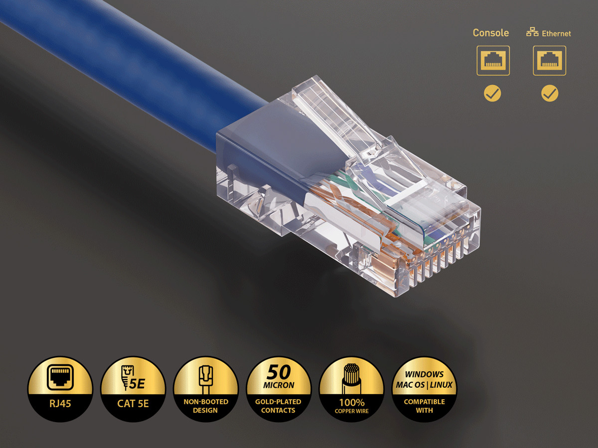 14ft Cat5e UTP Non-Booted Ethernet Network Patch Cable 24AWG Bare Copper, Blue