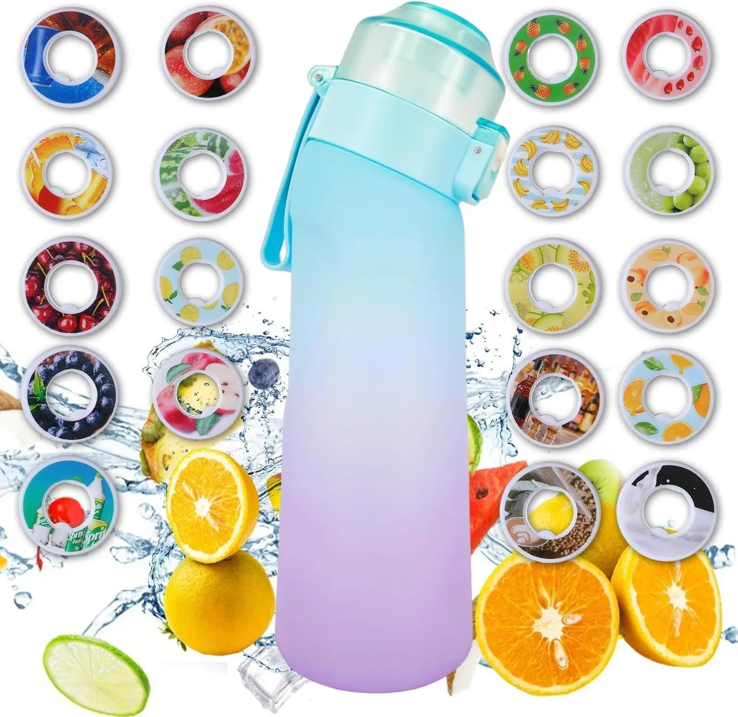 650ML Sports Air Water Bottle BPA Free, Fruit Scent Pods Air Flavor Caps,Leak Pr