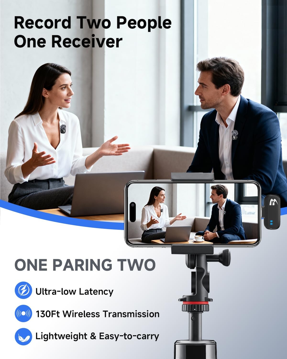 2 Pack Wireless lavalier Microphone,Mini Microphone (Lightning/USB Black Small