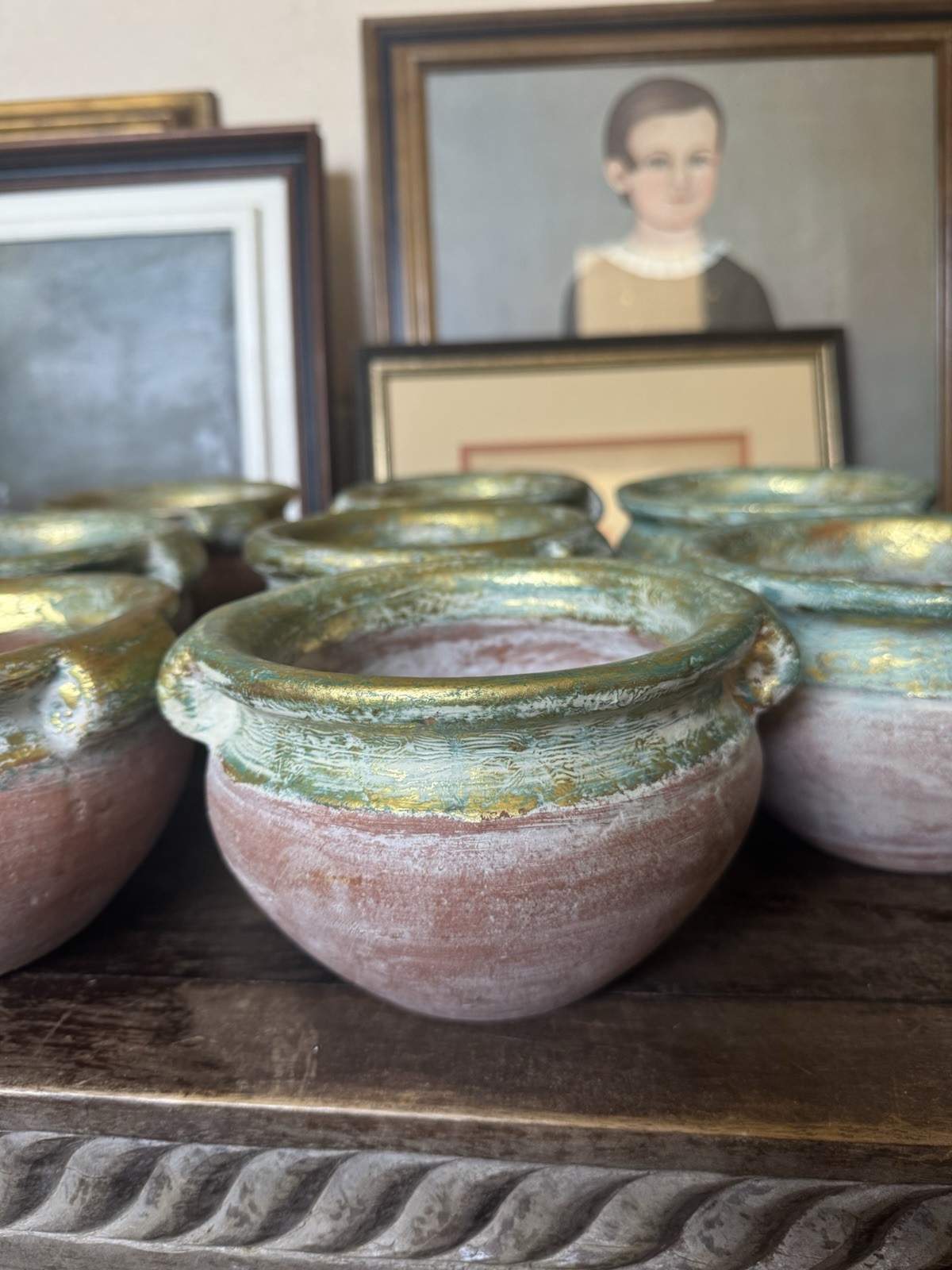 HANDMADE CLAY PLANTER POT WITH GREEN ACCENT