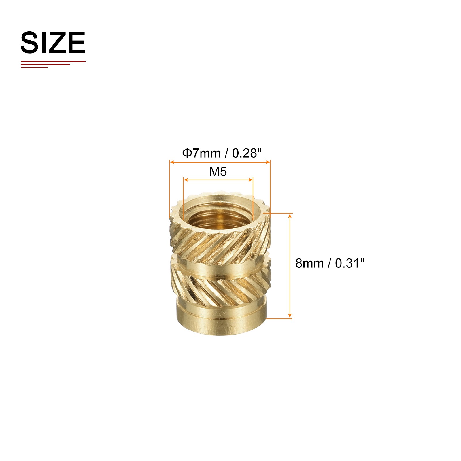 M5x8mmx7mm(IDxLxOD) Knurled Insert Nuts - 30 Pack - Good for Plastic Shells