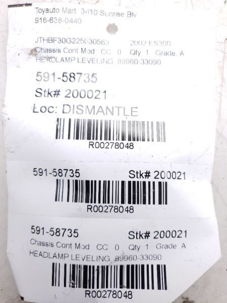04-06 LEXUS ES330 HEADLAMP LEVELING CONTROL MODULE ECM ASSEMBLY
