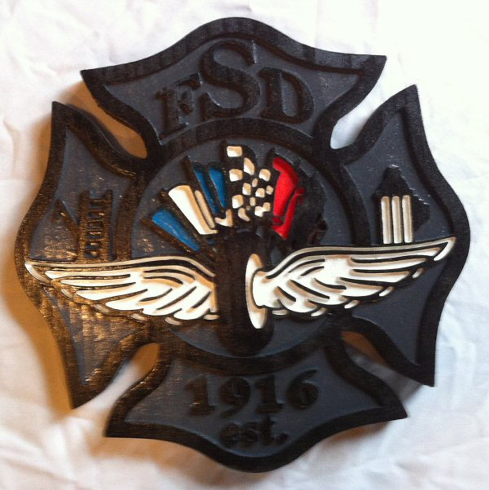 Speedway Fire Department Shield 3D routed patch plaque sign Custom Carved
