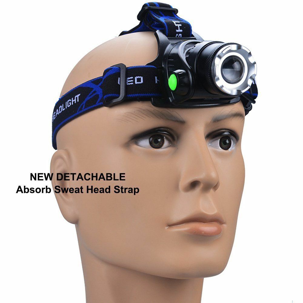 Rechargeable Head Light Torch LED Tactical Adjustable Headlamp 3 Mode Zoomable