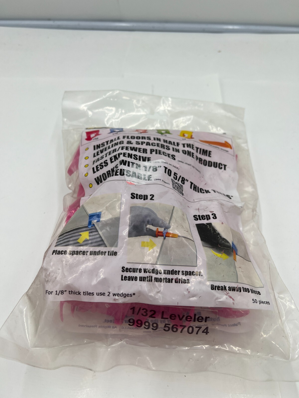 2 Bag Of 50 Acufloor Leveling Spacers 9999-567074 1/32" Leveler in Pink, Plastic