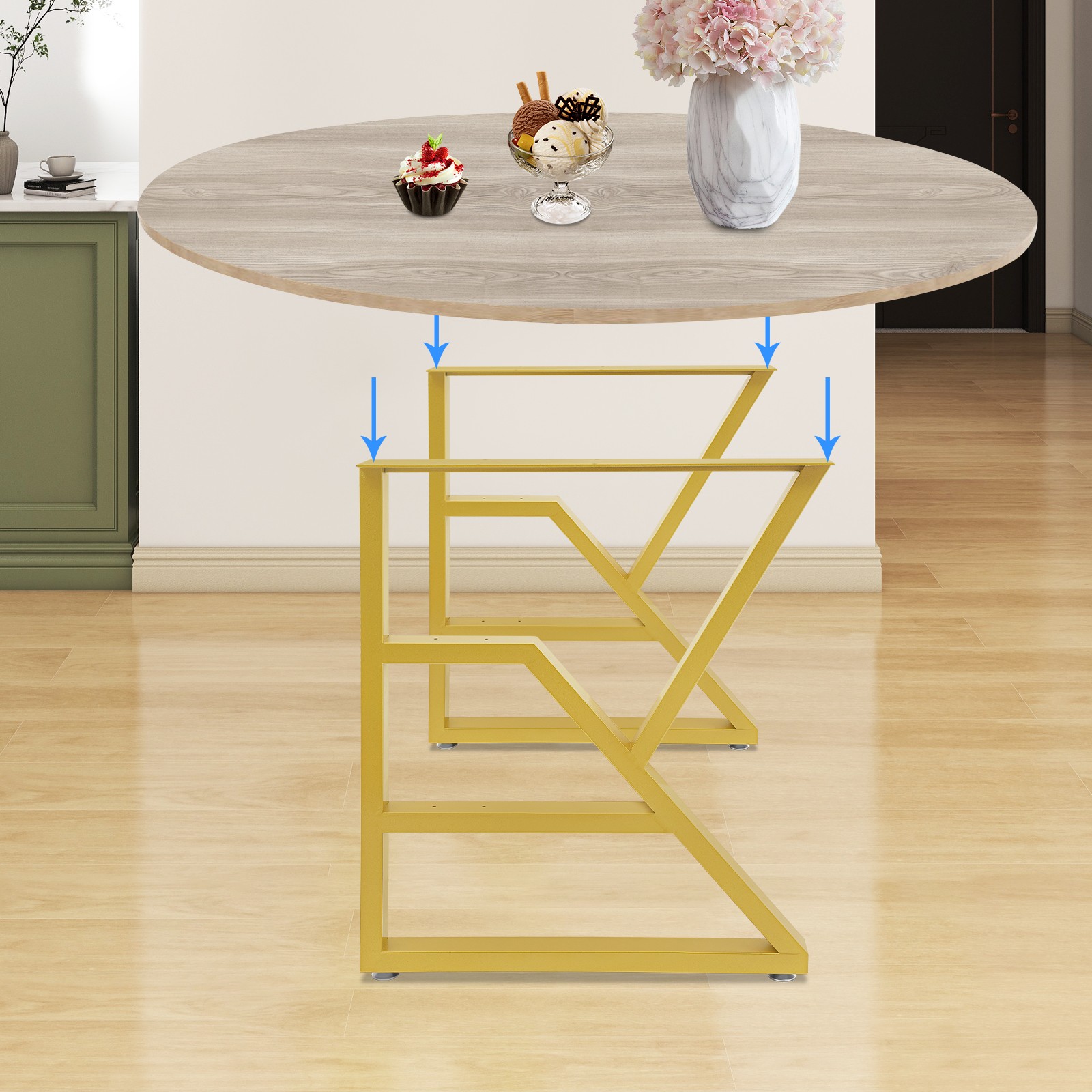2Pcs 3-Tier Metal Table Legs K-Shaped Table Legs 28-Inch Metal Desk Legs