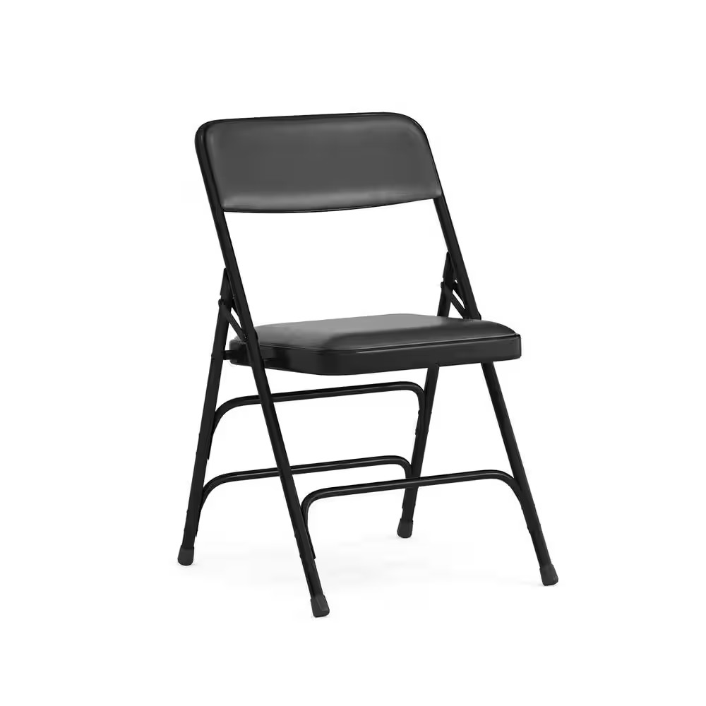 Hercules Series Curved Triple Braced & Double Hinged Black Vinyl Upholstered Met