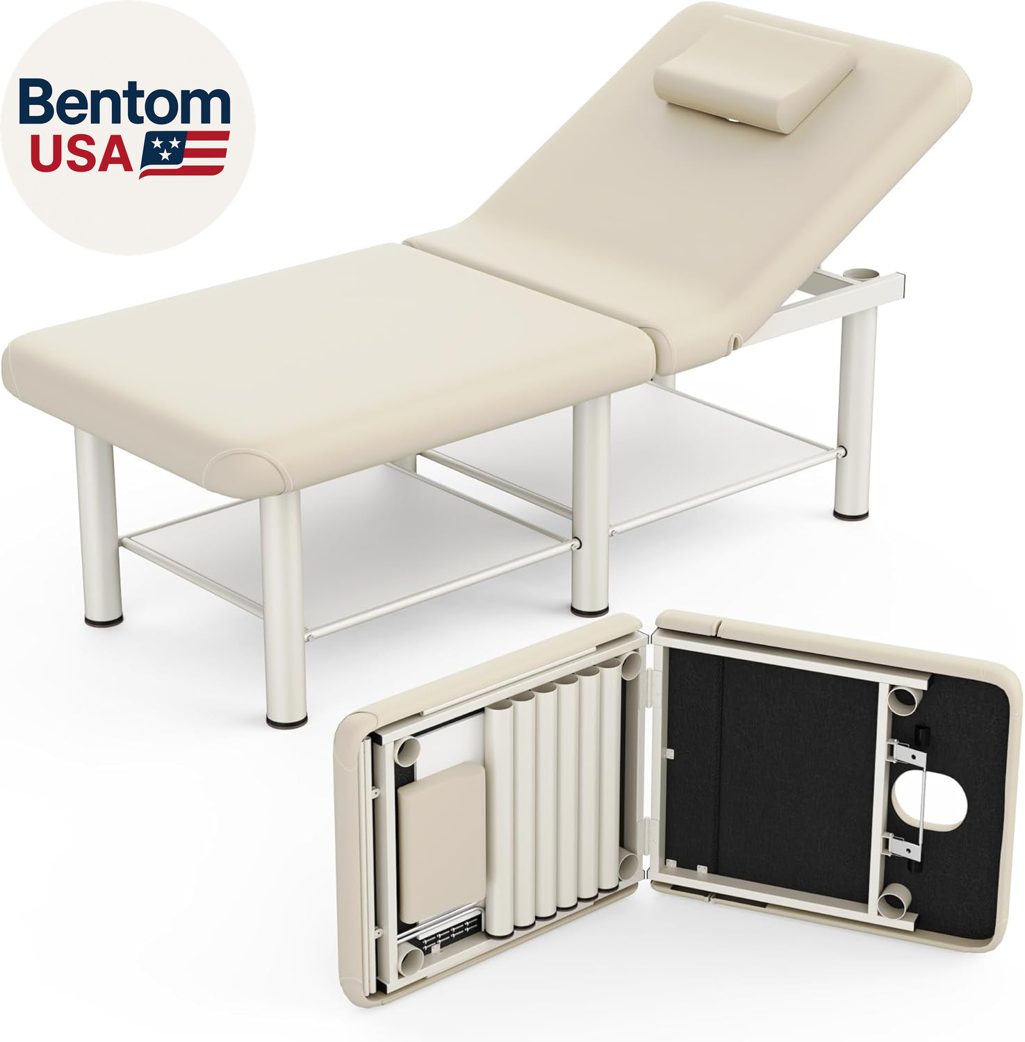 30.5'' Wide × 75'' Long Stationary Massage Table Folding Bed with Backrest for T