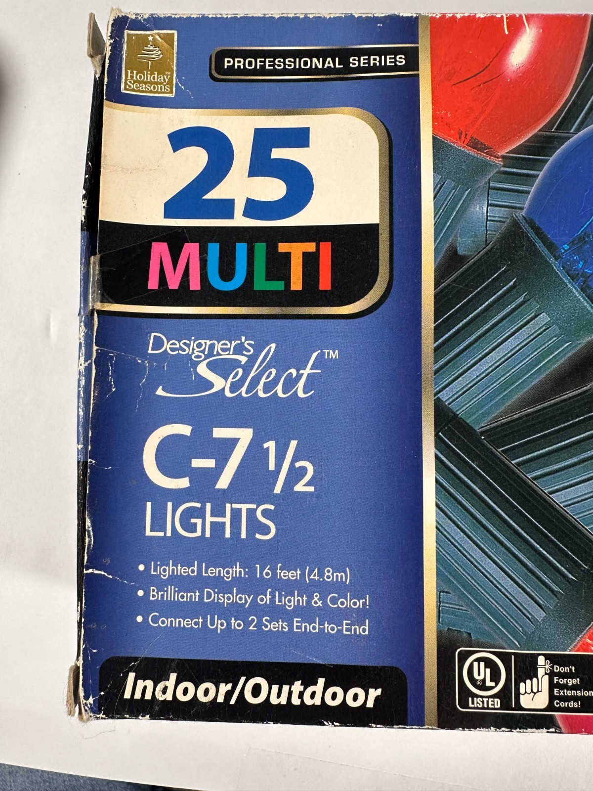 Holiday Seasons 25 Multi Colored C-7 1/2 Christmas String Lights In/Outdoor 16ft
