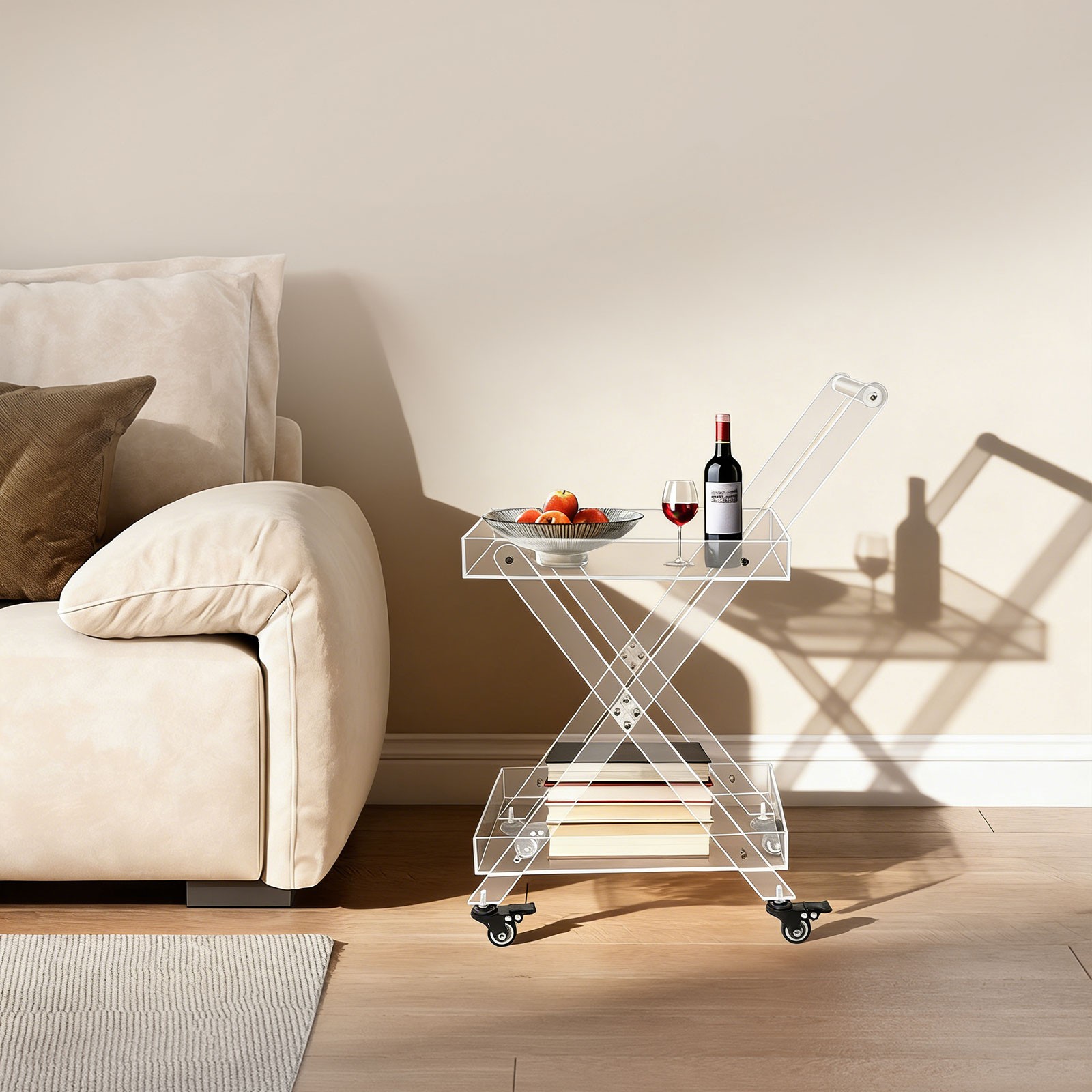 2-Tier Acrylic Rolling Utility Cart on Wheels with Baskets Storage 40*30*71.5cm