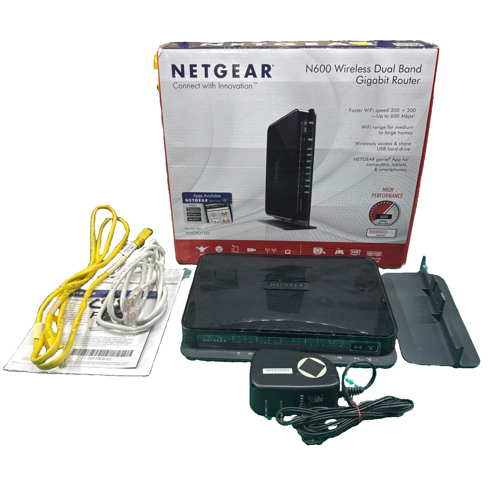 NETGEAR N600 Wireless Dual Band Gigabit Router WNDR3700 Boxed Complete Set Cords