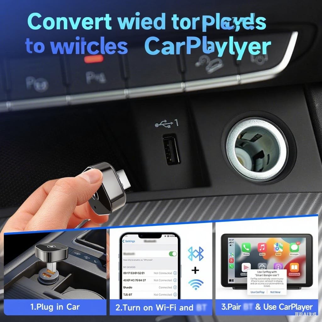 Wireless CarPlay/Android Adapter, Convert Wired to Wireless, Plug & Play, Stable