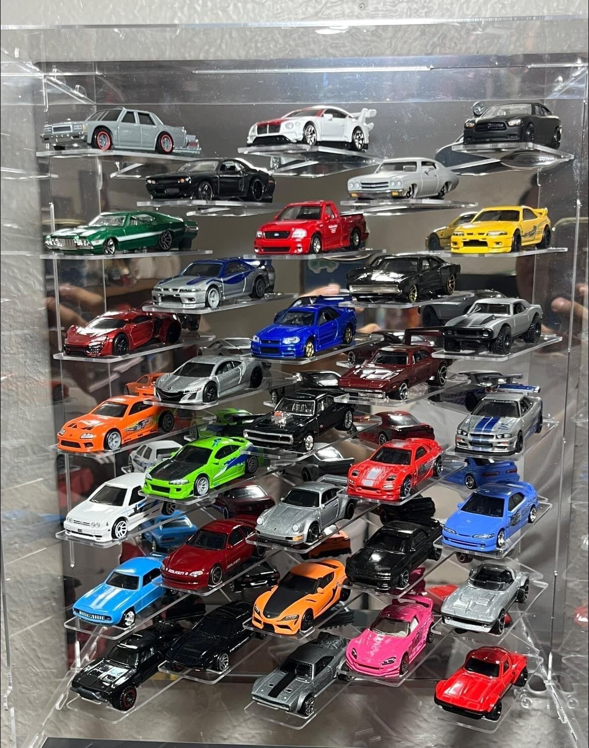 Car Display Case 33 Pcs Acrylic Mirrored Wheels Matchbox Model 1/64 Diecast Rack