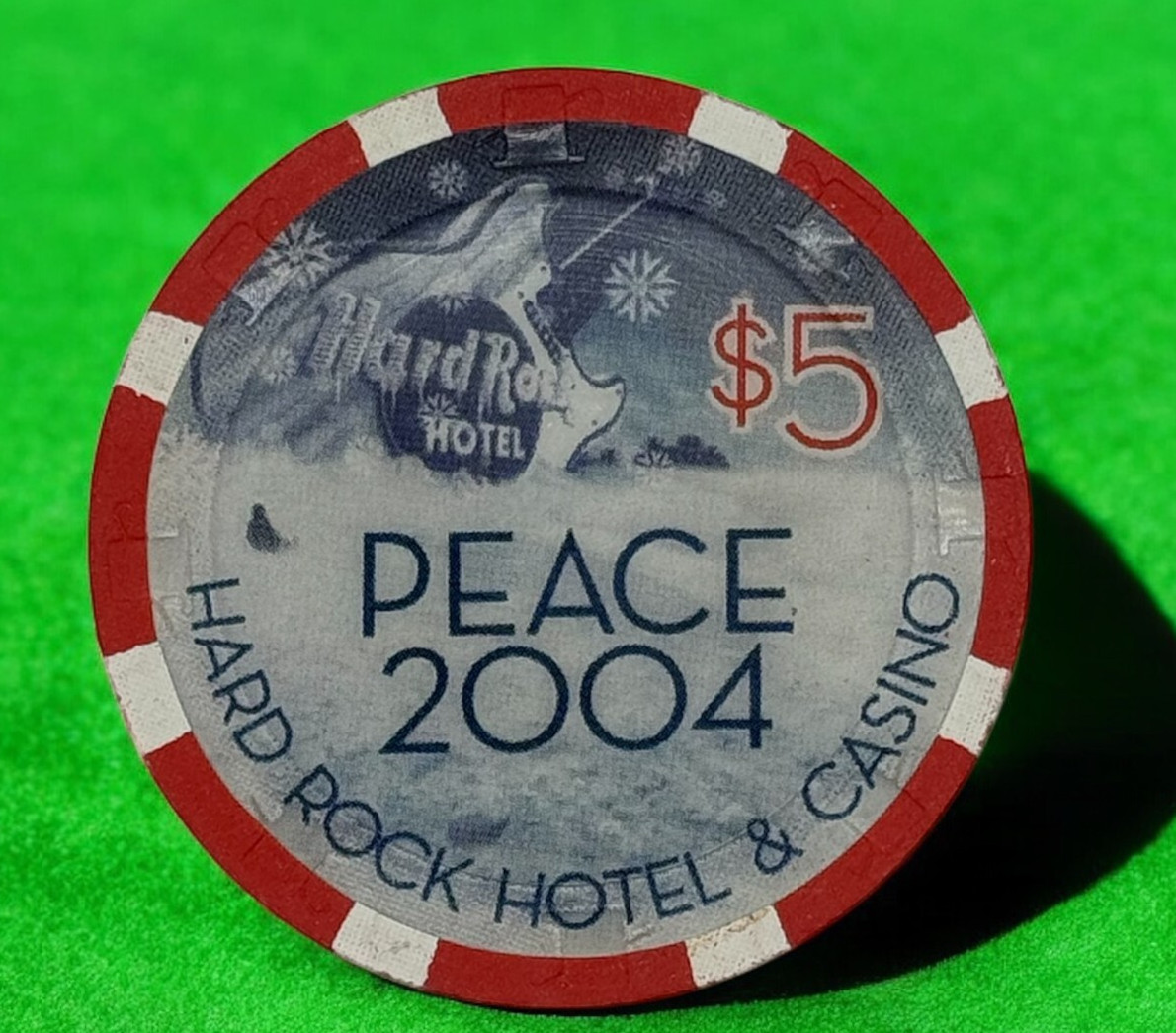 HARD ROCK HOTEL CASINO LAS VEGAS $5 CASINO CHIP PEACE 2004
