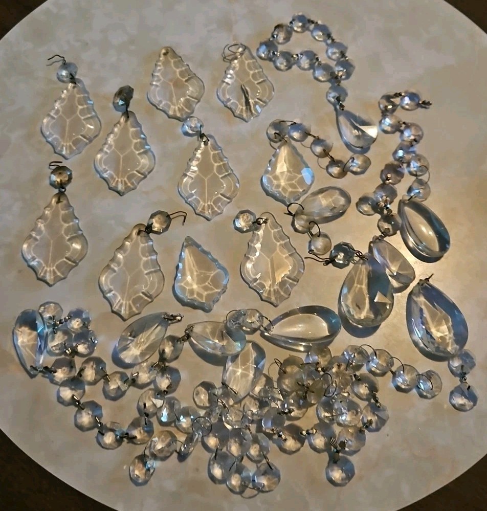 Vintage Glass Crystal French Ruffled Chandelier Lamp Crystals Prisms Repair F3