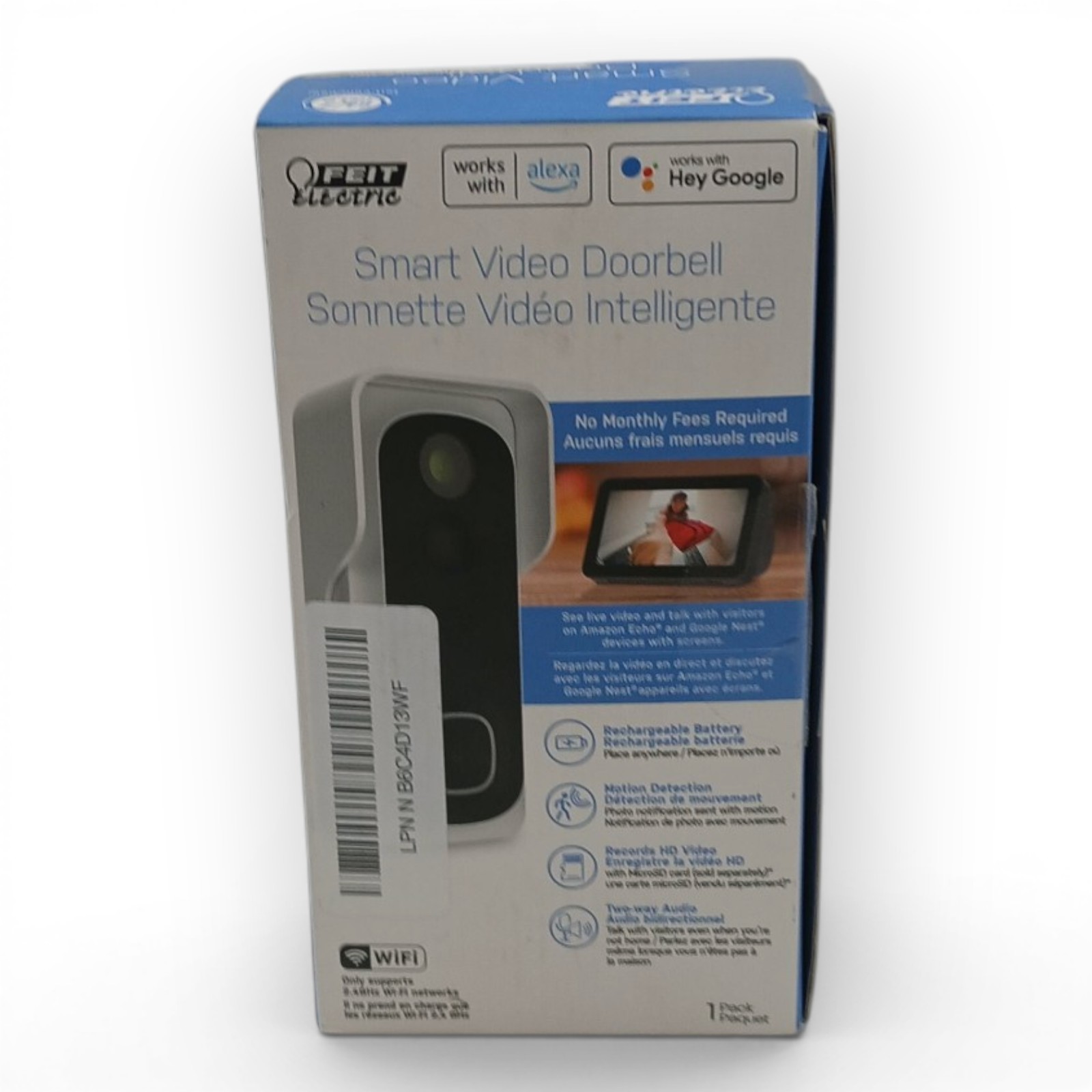 Feit Electric Smart Video Doorbell WiFi HD Camera Alexa Google - Untested