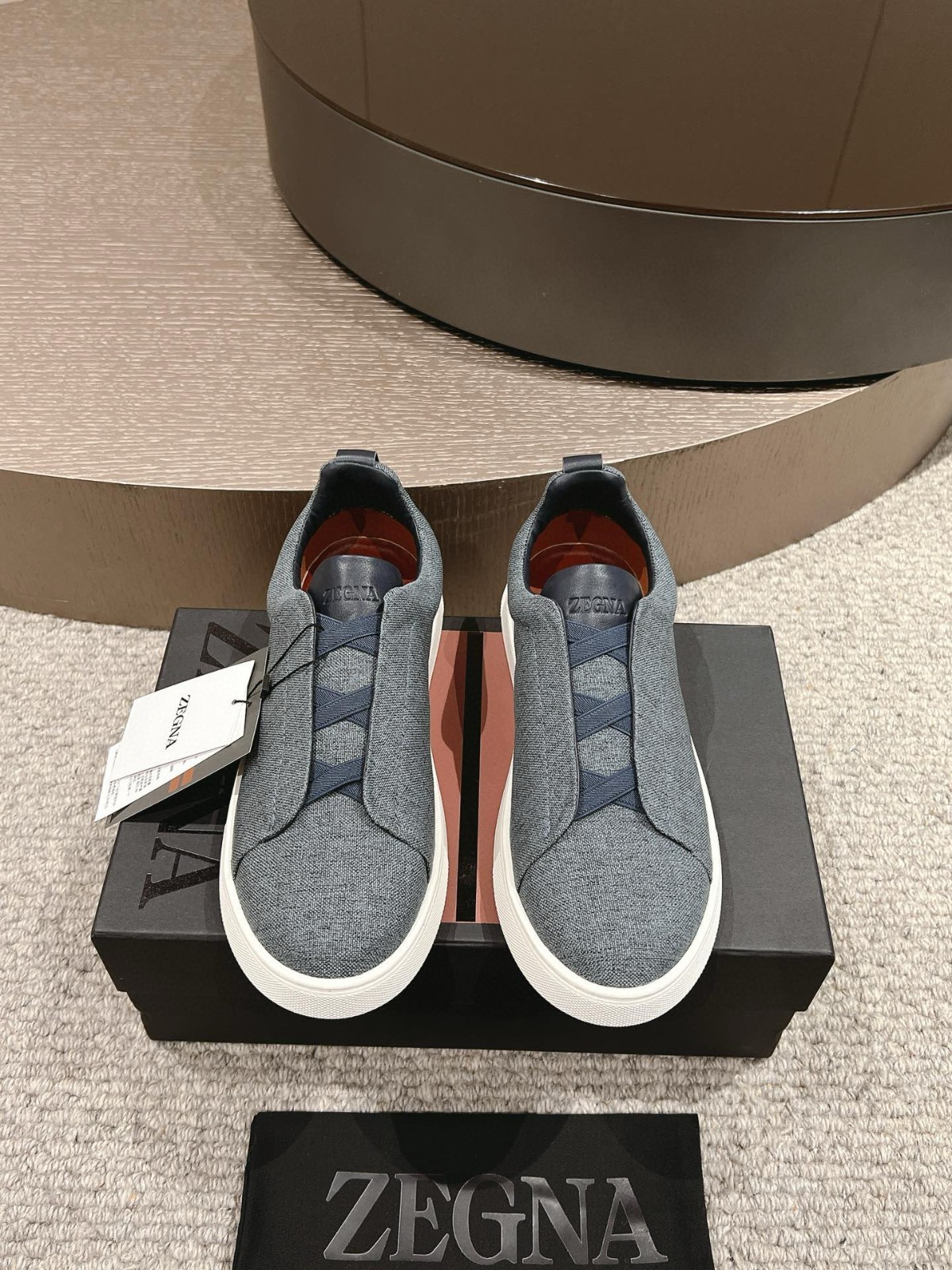 ZEGNA Men's Gray Knit Slip-On Sneakers Luxury Designer Casual Shoes EU42-US 8.5