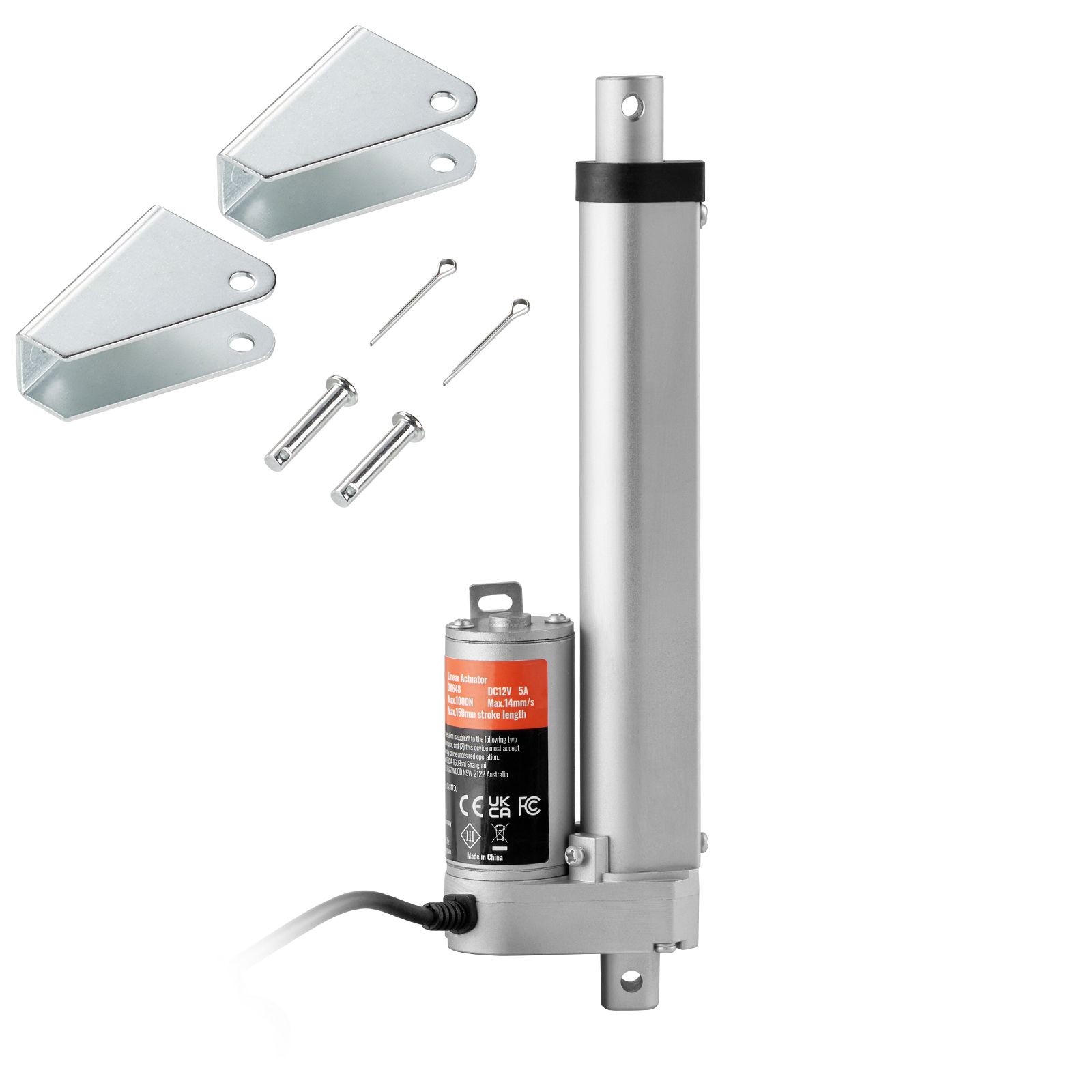 12V 6in Stroke Linear Actuator 330lbs with Mounting Bracket IP54