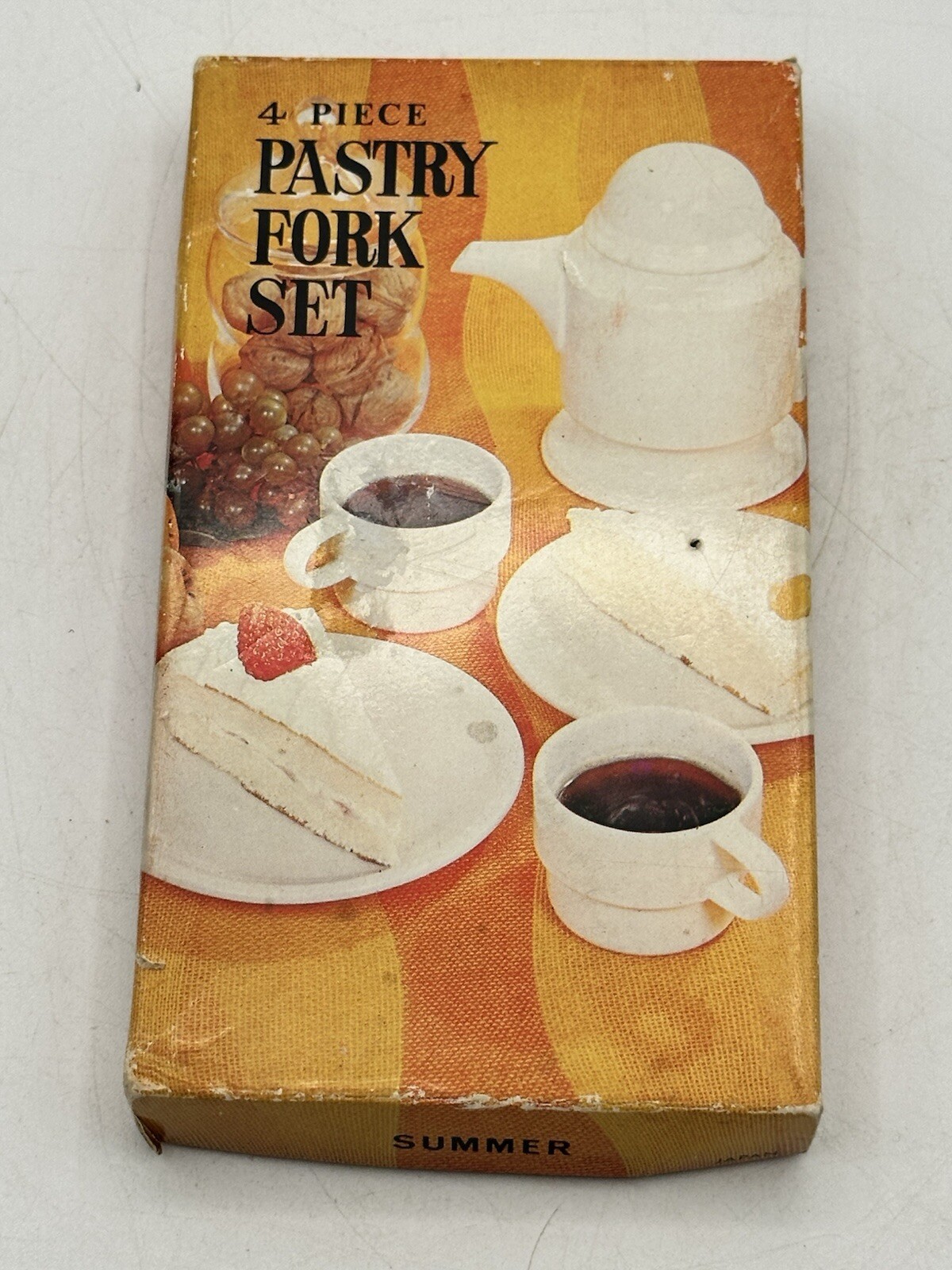 Pastry Fork Set Of 4 With Ceramic Floral Inset Miniature Tiles 1970’s Japan