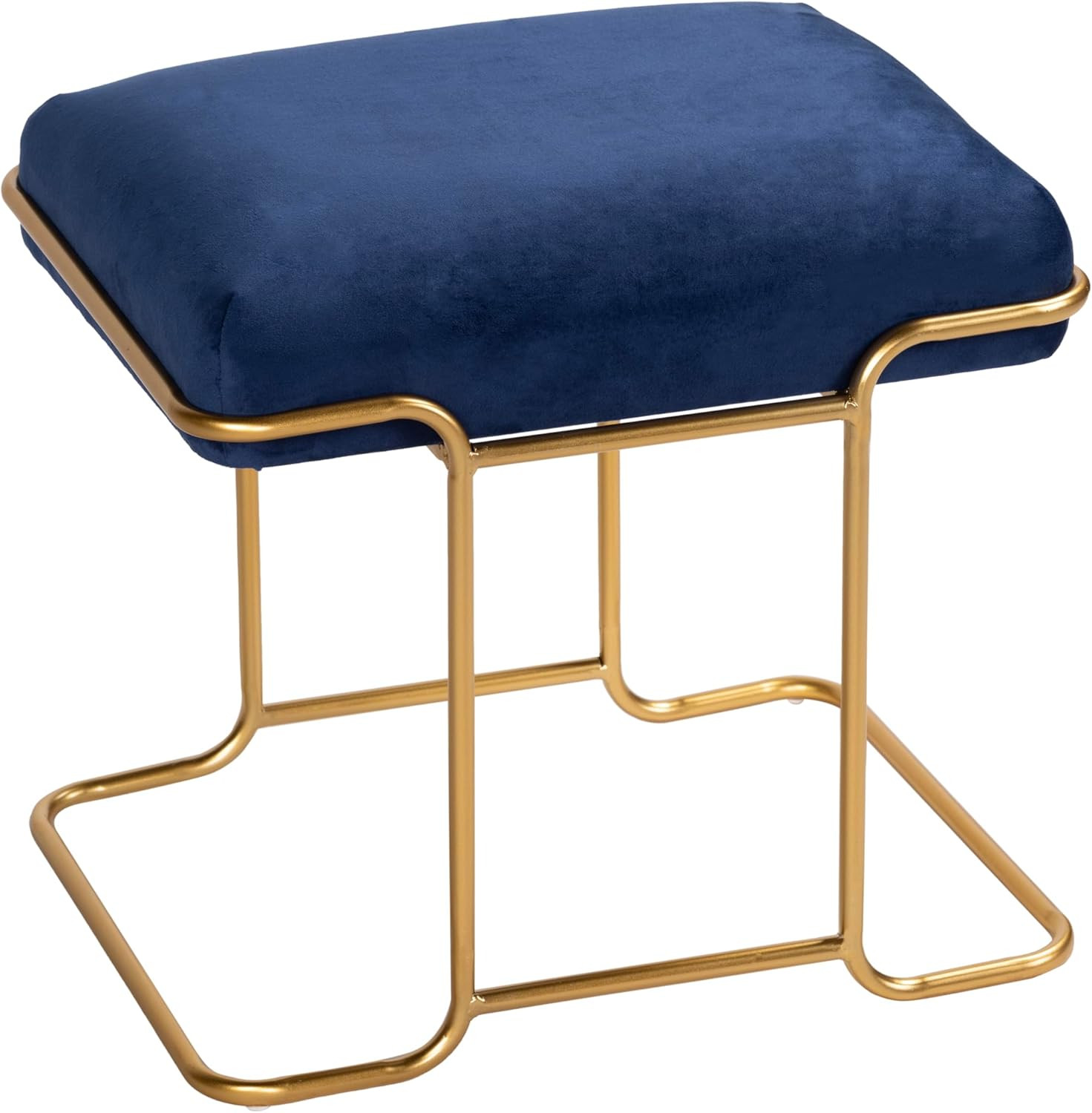 Elegant Blue Velvet Bluejay Ottoman with Gold Metal Base