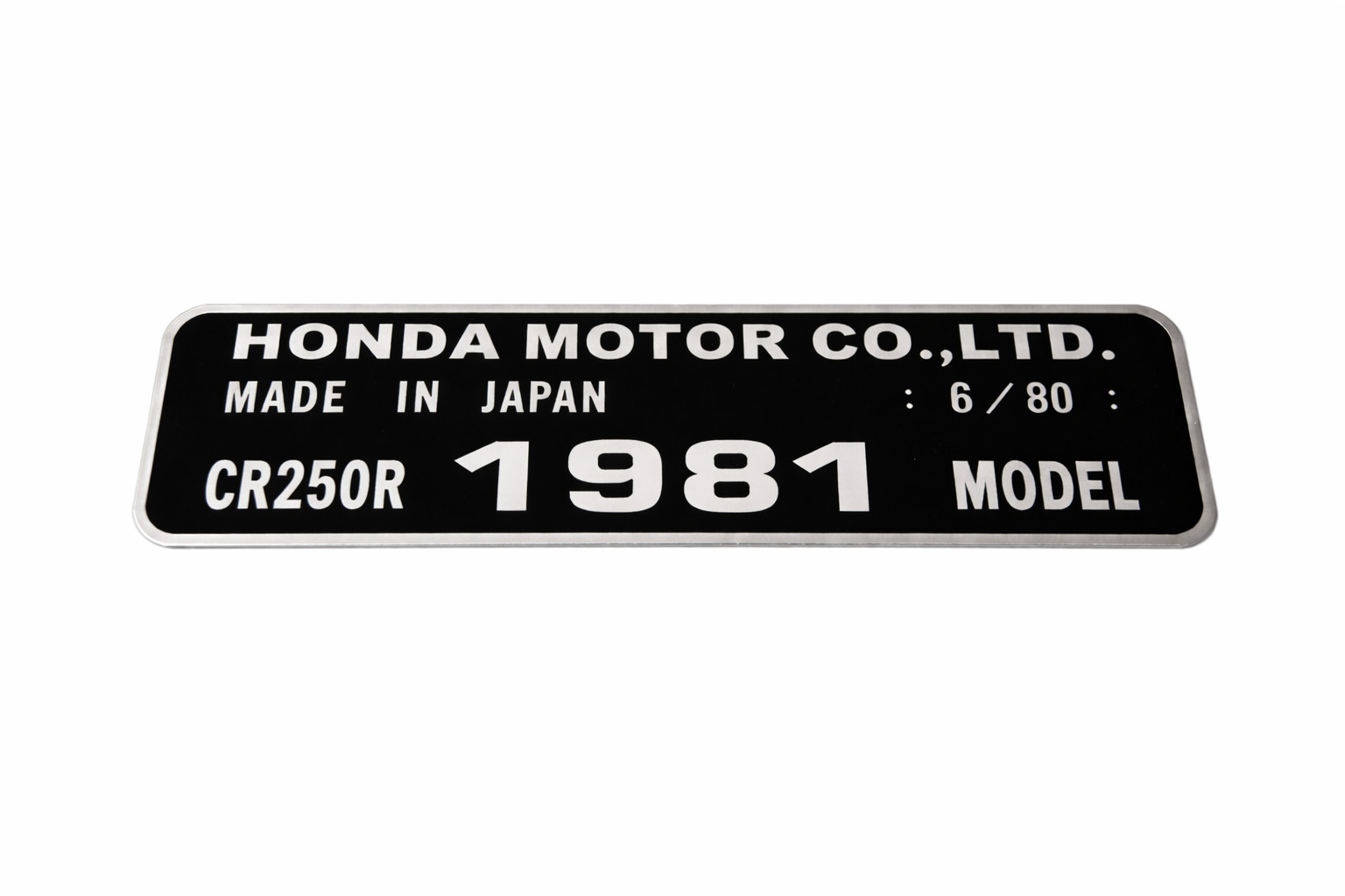 Honda CR250R 1981 Compatible ID Plate, Frame Head Tube Tag. All Years Stocked