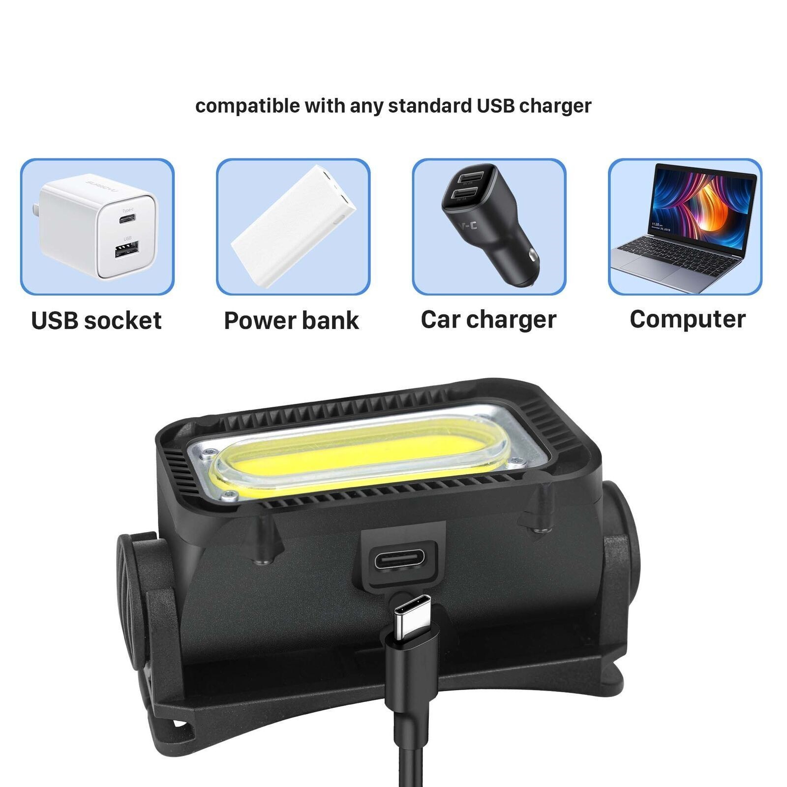 USB Rechargeable LED Headlamp Headlight Lamp Torch Flashlight W/ Charging Cable