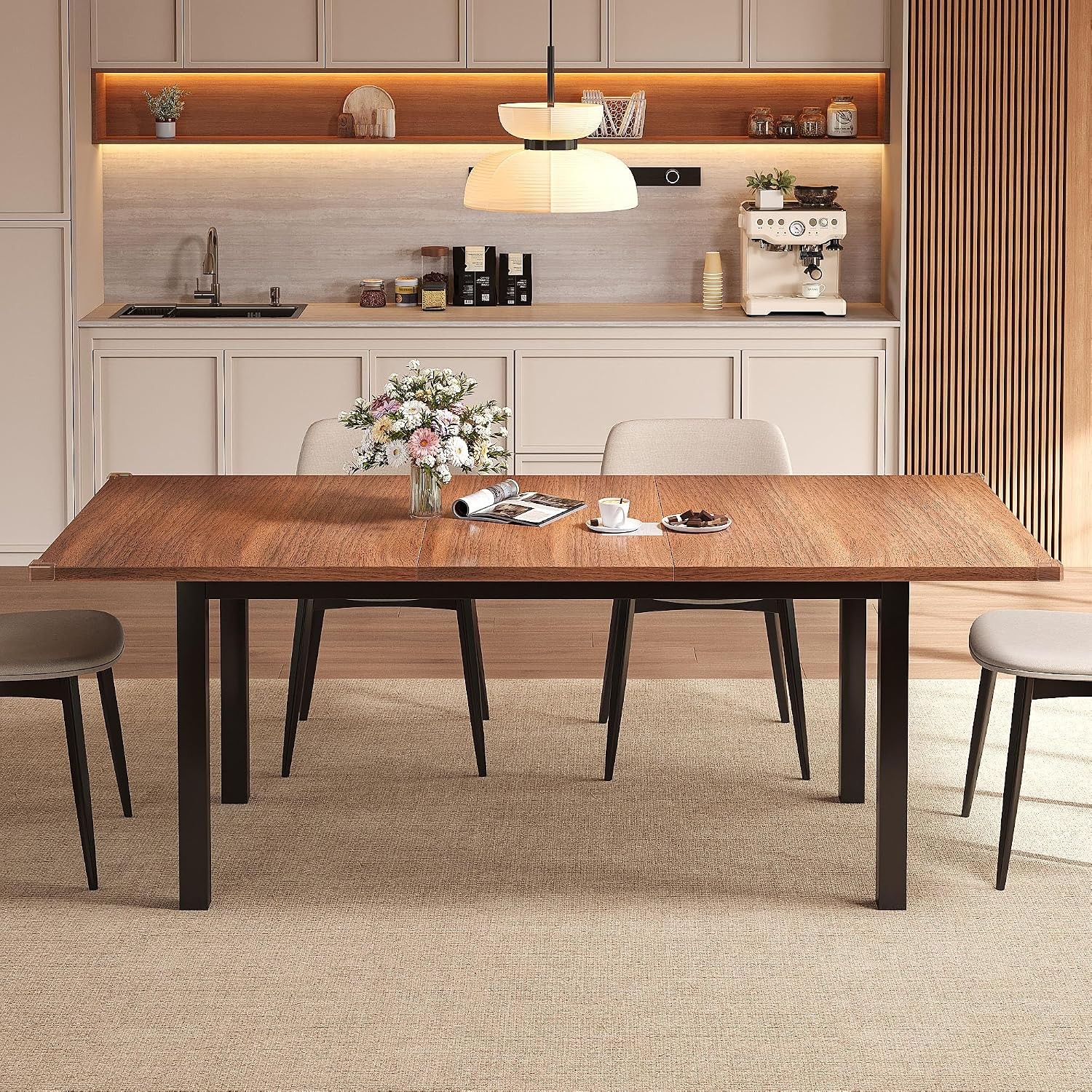 Extendable Dining Table for 4-6 63" Modern Kitchen Table Farmhouse Dining Room