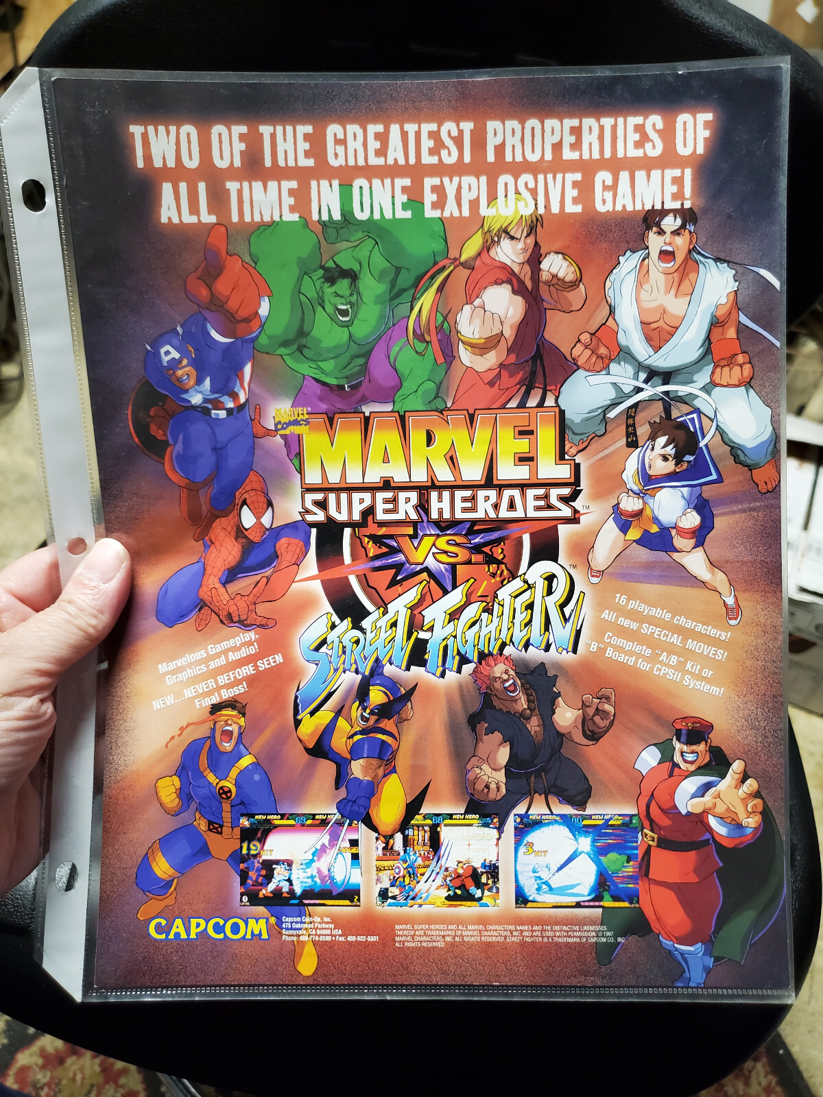 Capcom MARVEL SUPER HEROES vs STREET FIGHTHER Pinball flyer- good original