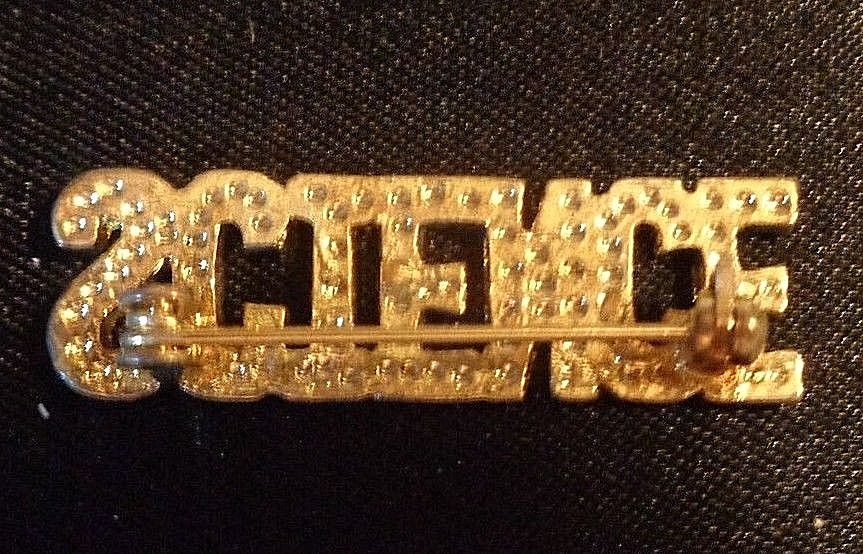 "SCIENCE" PIN * GENUINE AUSTRIAN CRYSTALS * HANDCRAFTED * GOLD TONE * 1.5" LONG