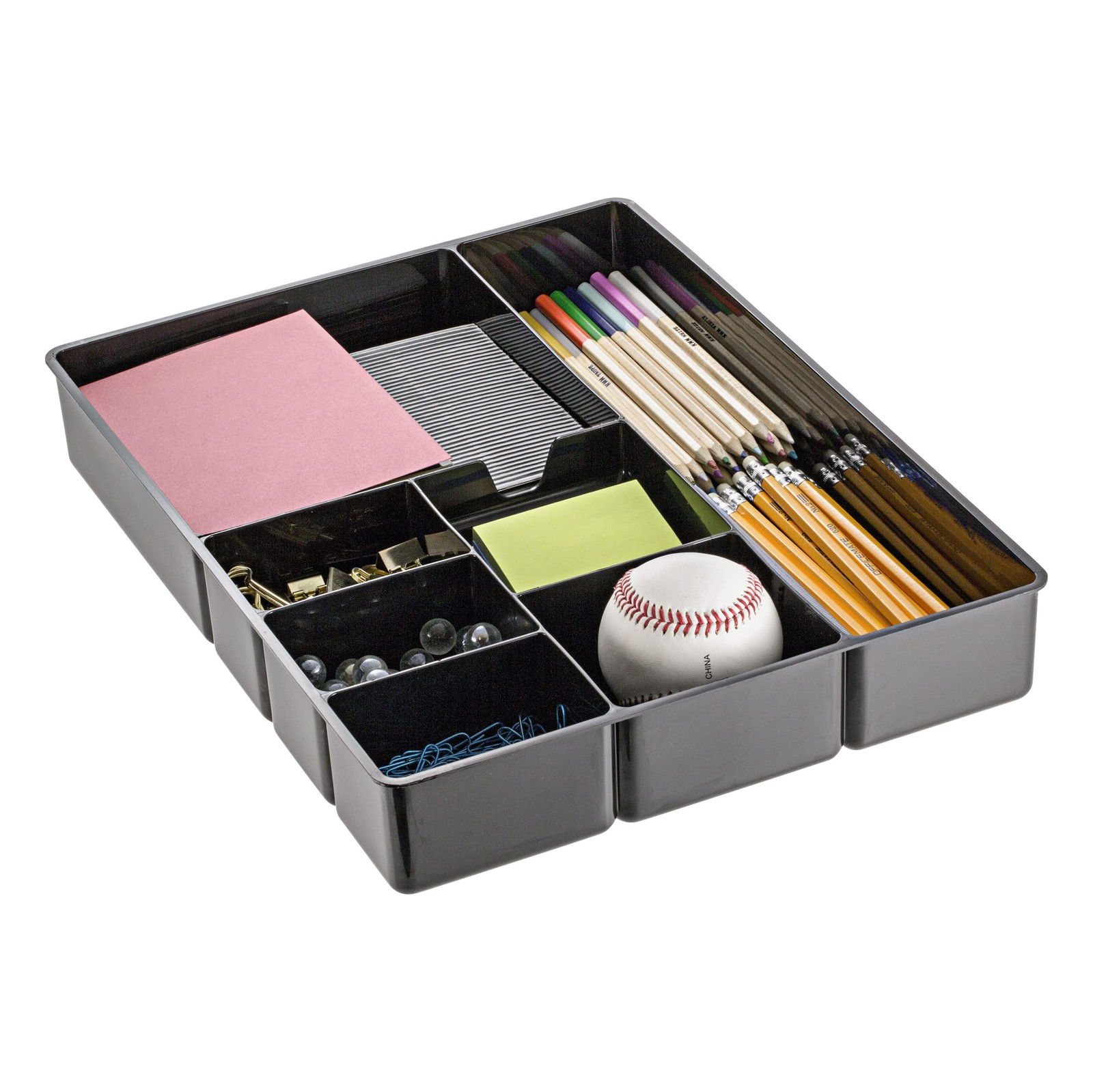 Deep Drawer Organizer Tray, 8 Compartments, 2 1/4"H x 15 1/8"W x 11 1/2"D, Black