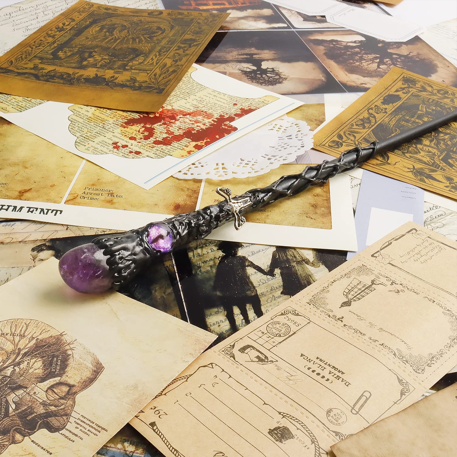 Rileryan Fine Handcrafted Amethyst Crystal Magic Wand Witch Wizard Medium, C