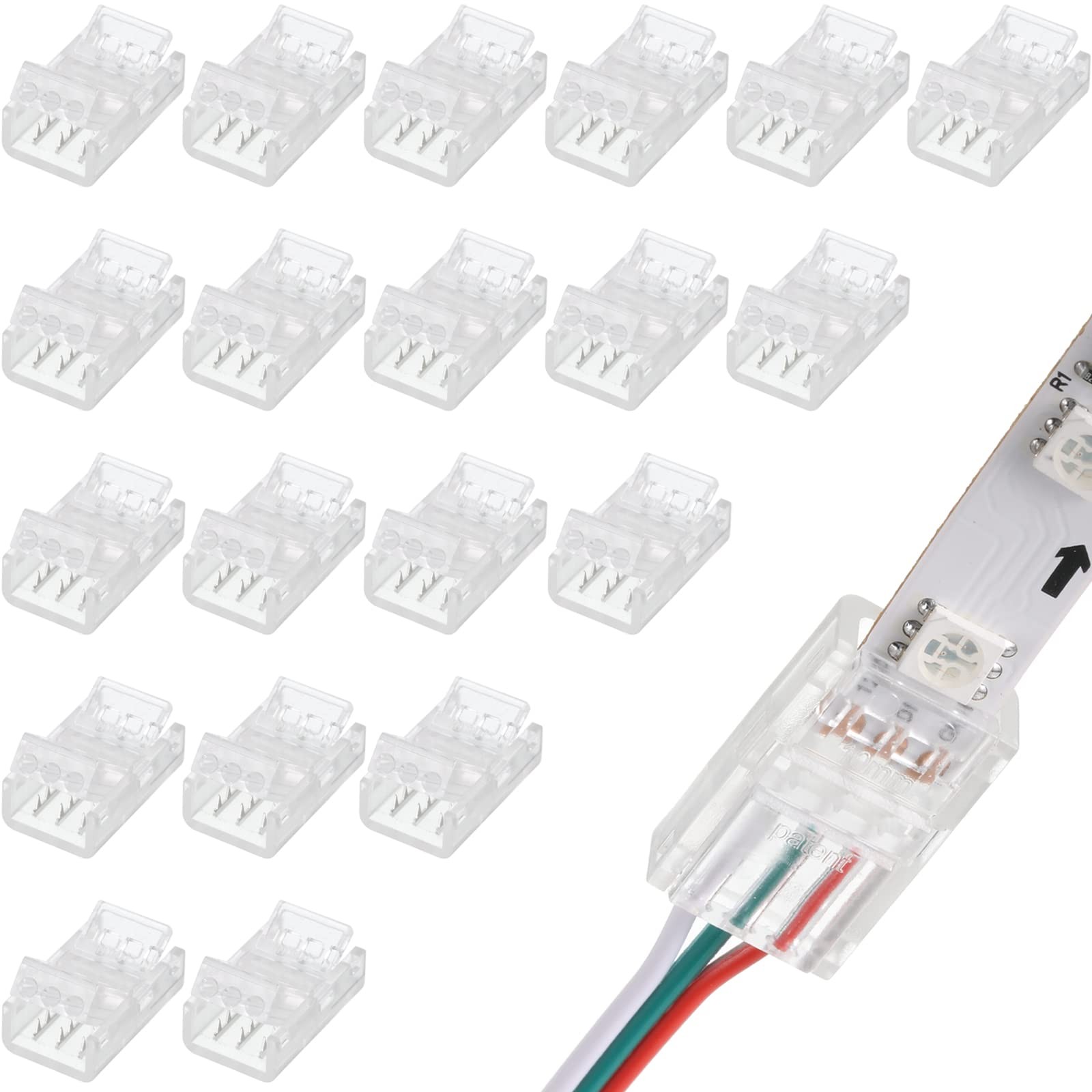 20 Pieces 3 Pin Led Light Connectors Strip To Wire Quick Connector Led Extension