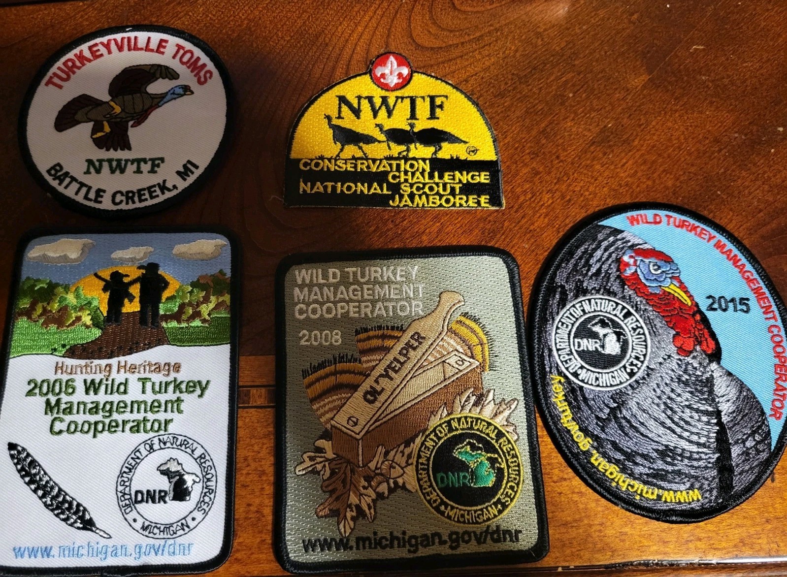 UPICK Wild Turkey Fed Badge NWTF Michigan DNR Badge Patch Sponsor Pin Vintage