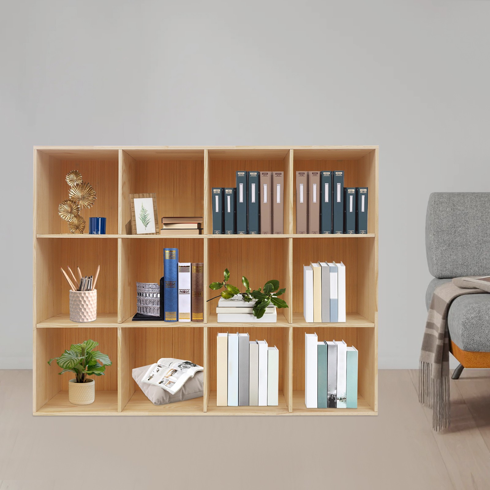 12-Cube Storage Shelf Bookcase Floor 3-Tier Storage and Display Cabinet for Home