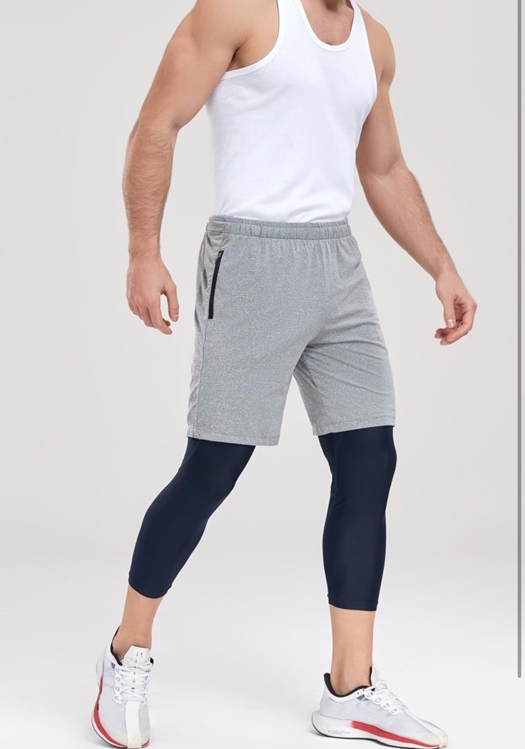 Men's 21" 3/4 Base Layer Compression Pants Stretchy X-Large Short Maroon FF