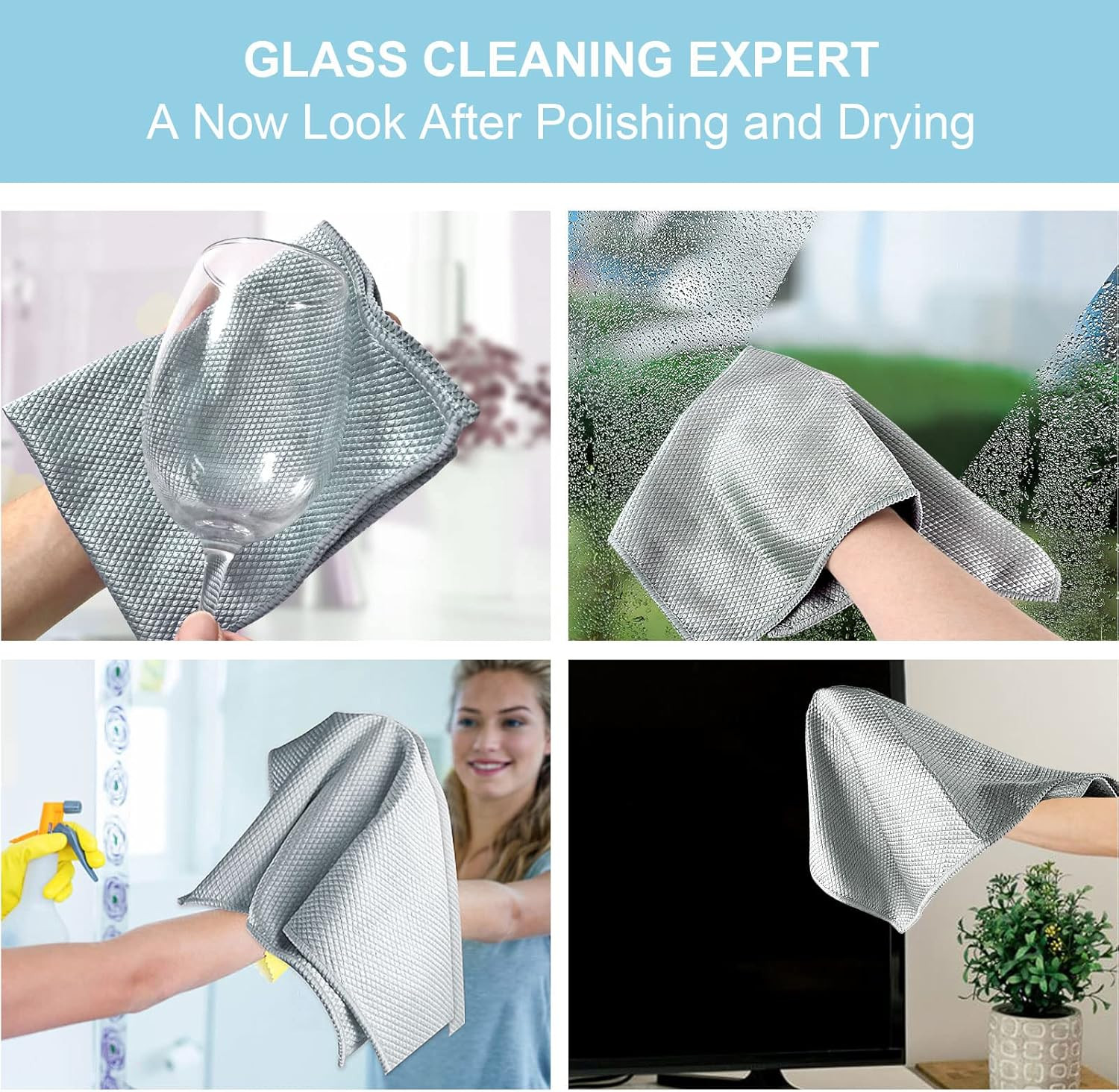 Microfiber Glass Cleaning Cloth, Multi-Functional Reusable Lint Free Cloths, Sta